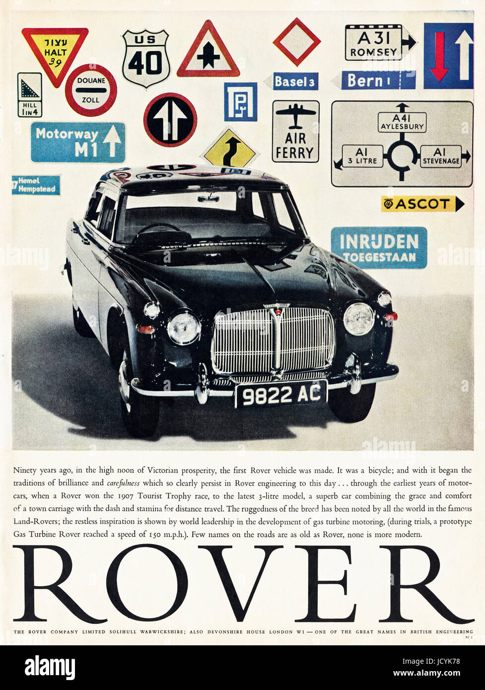 1960s advertisement advertising Rover cars in magazine dated 5th December 1960 Stock Photo