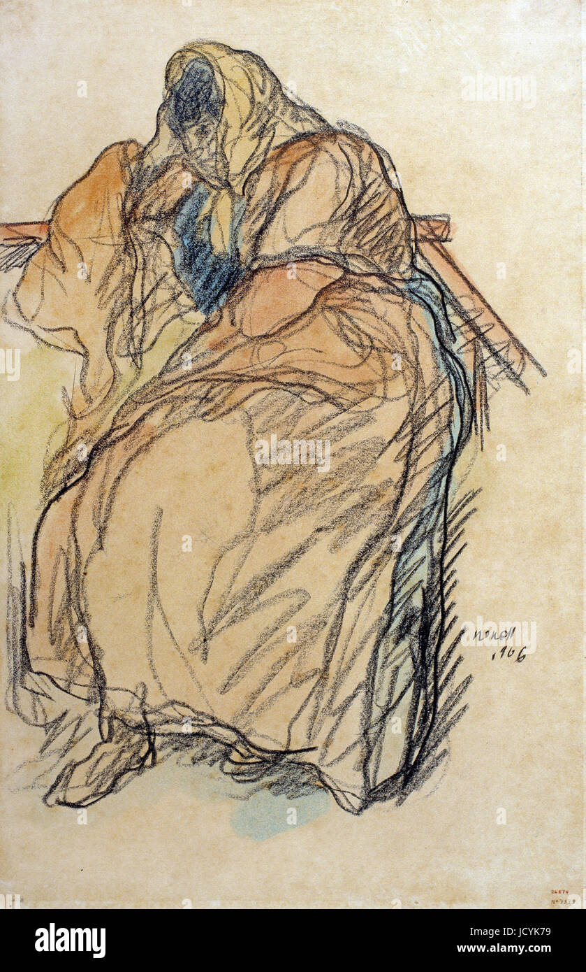 Isidre Nonell, Bad Business 1906 Drawing, pencil and watercolor on paper. Museu Nacional d'Art de Catalunya, Barcelona, Spain. Stock Photo