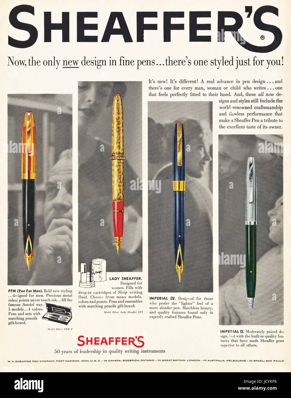 1960s advertisement advertising Sheaffer's ink fountain pens in magazine  dated 5th December 1960 Stock Photo - Alamy