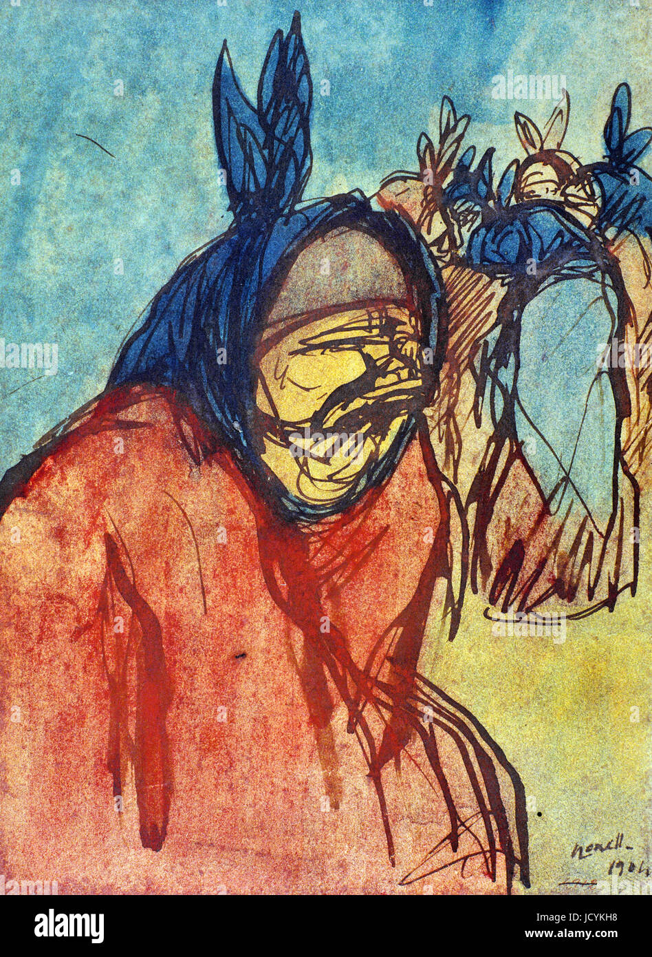 Isidre Nonell, Group of Cretins in Boi 1904 Drawing, pencil and watercolor on paper. Museu Nacional d'Art de Catalunya, Barcelona, Spai Stock Photo