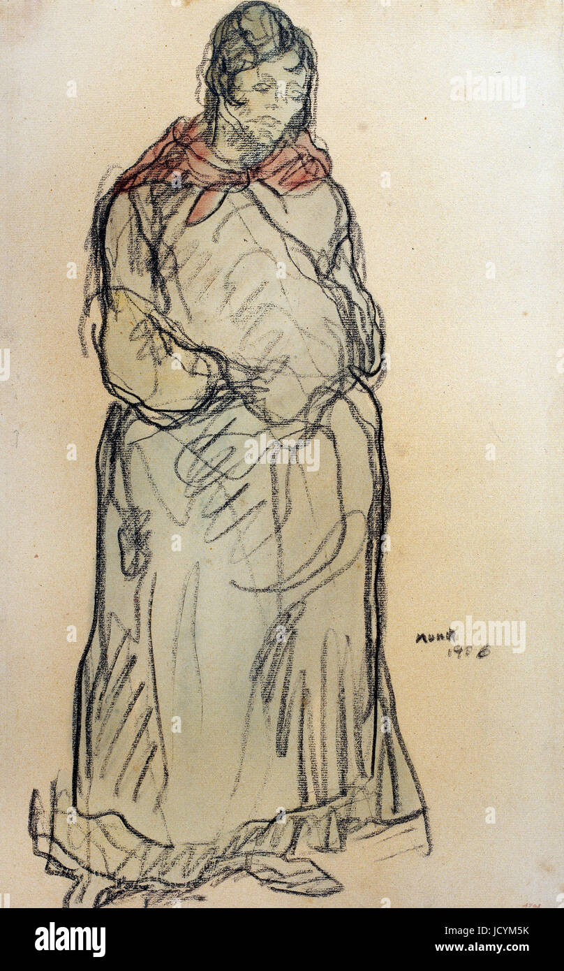 Isidre Nonell, Gypsy Standing 1906 Oil on canvas. Drawing, pencil and watercolor on paper. Museu Nacional d'Art de Catalunya, Barcelona, Spain. Stock Photo