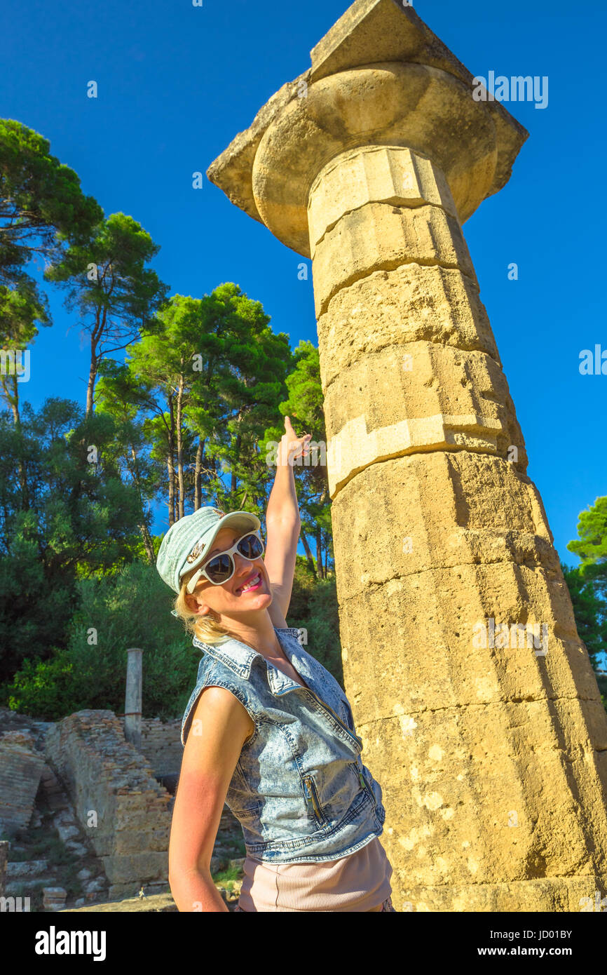 Tourist in Ancient Olympia Stock Photo