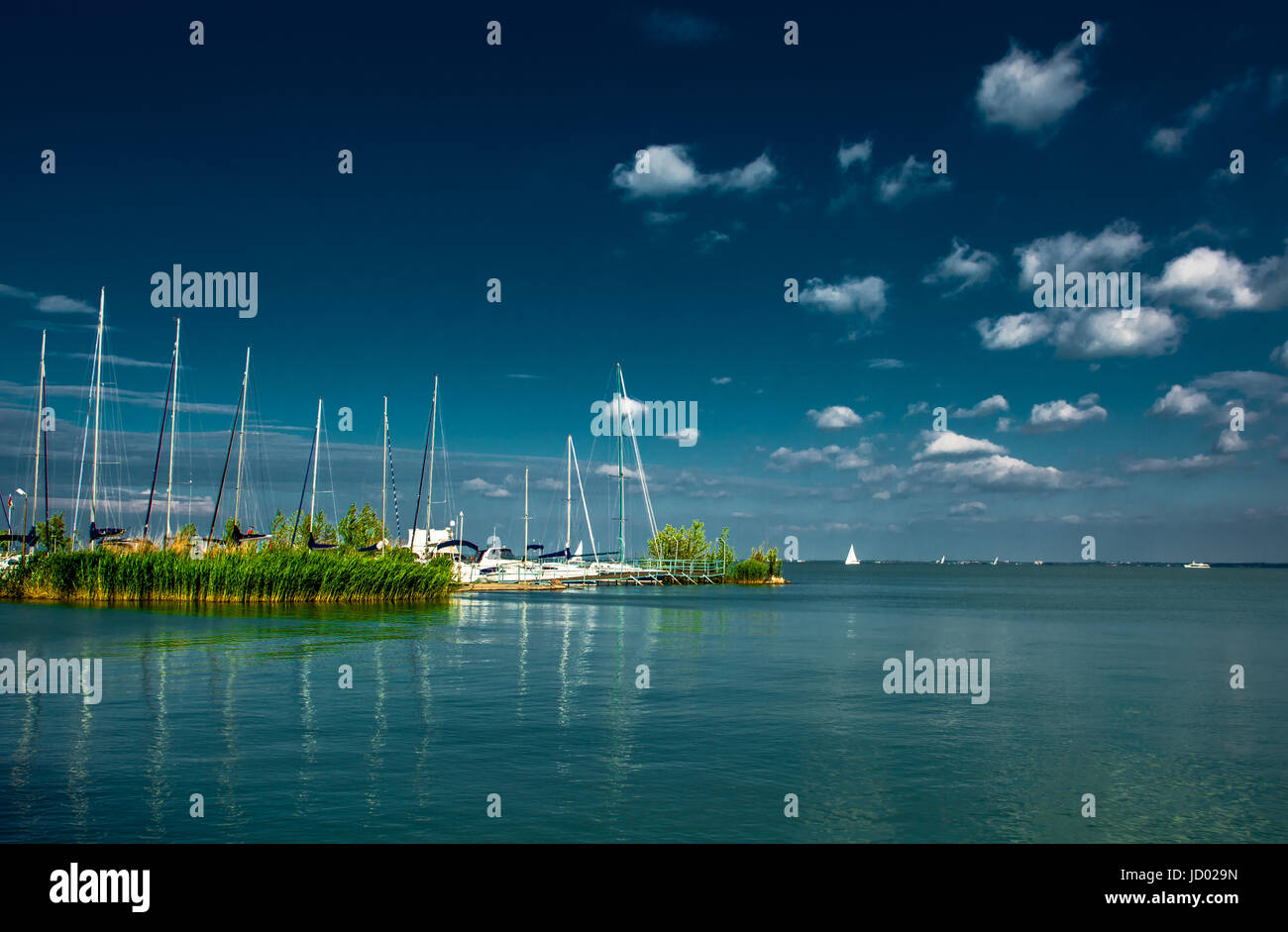 Sailboats in Harbor at Lake Balaton in Hungary Stock Photo