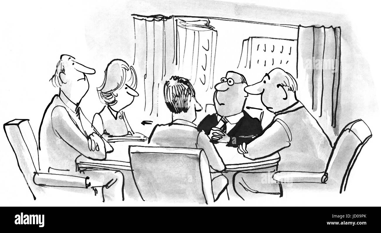 Business cartoon illustration showing a meeting in progress. Stock Photo