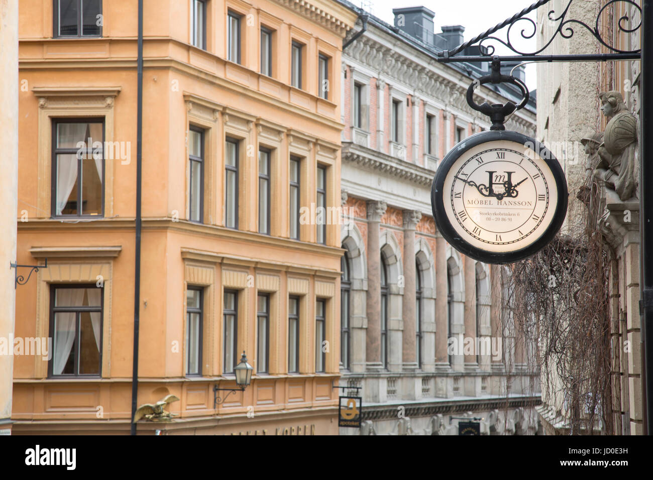 Mobel Hansson Clock, Old Town - Gamla Stan; Stockholm; Sweden Stock Photo