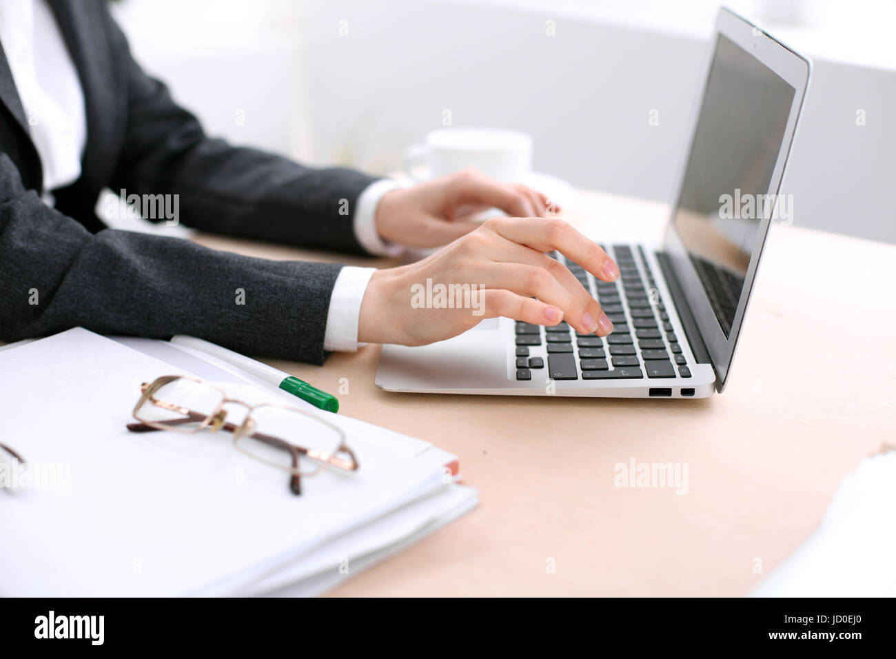 Woman typing hands coffe hi-res stock photography and images - Alamy