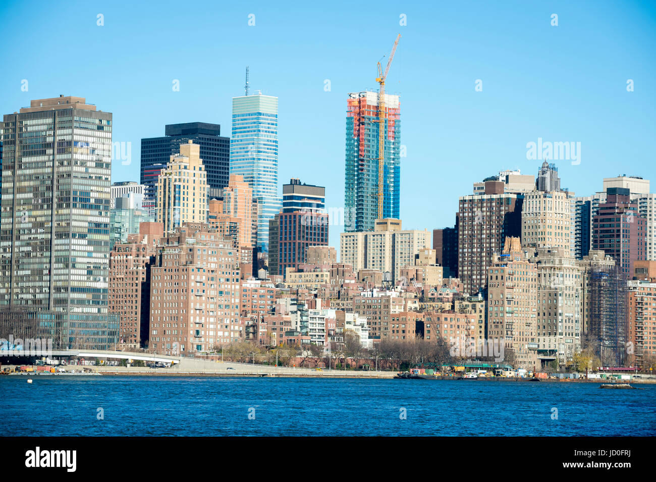 New York City skyline view of  Manhattan from the waters of New York Harbor Stock Photo