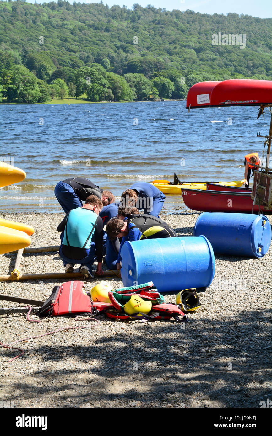 Coniston Water, England. 17 June 2017: Raft building competition taking ...