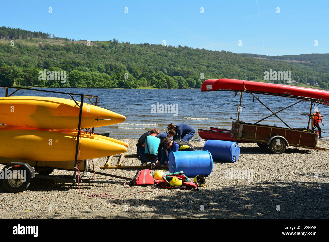 Coniston Water, England. 17 June 2017: Raft building competition taking ...