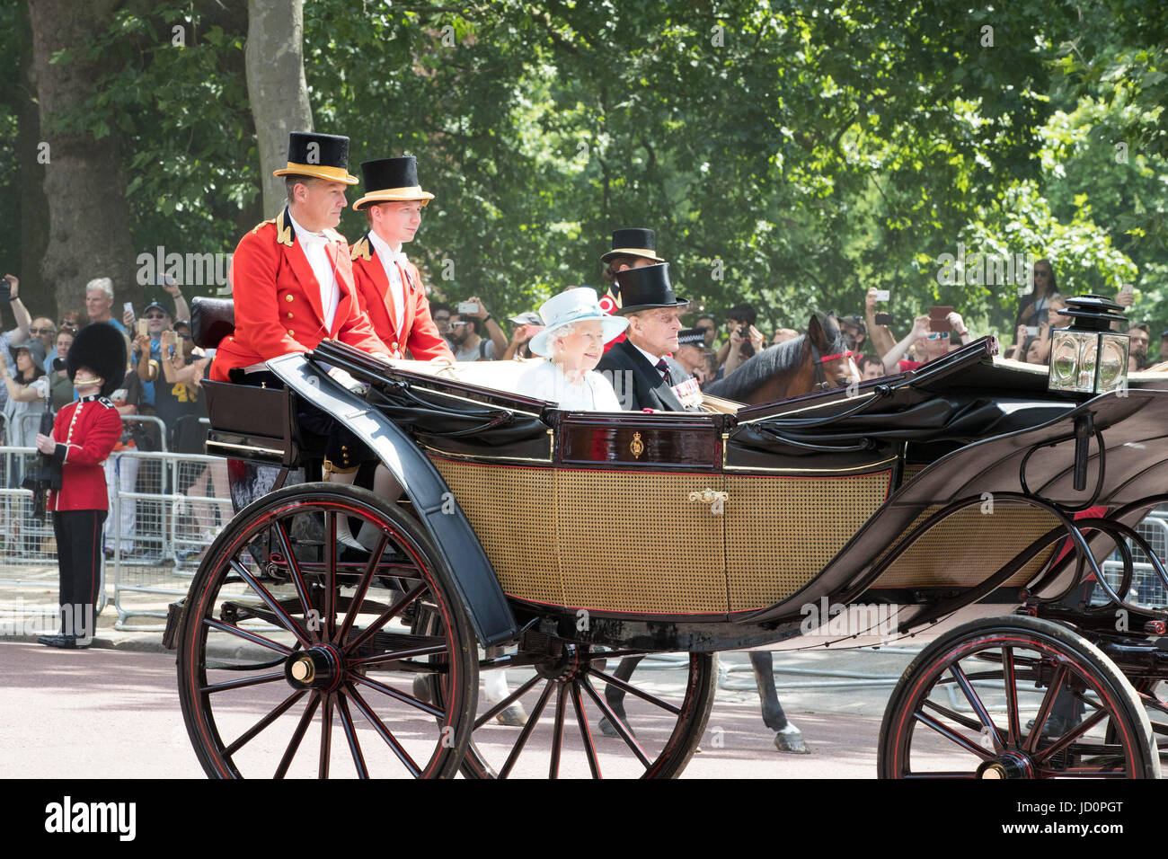 HRH AND PRINCE PHILLIP RETUNING FROM TROOPING THE COLOUR. Stock Photo