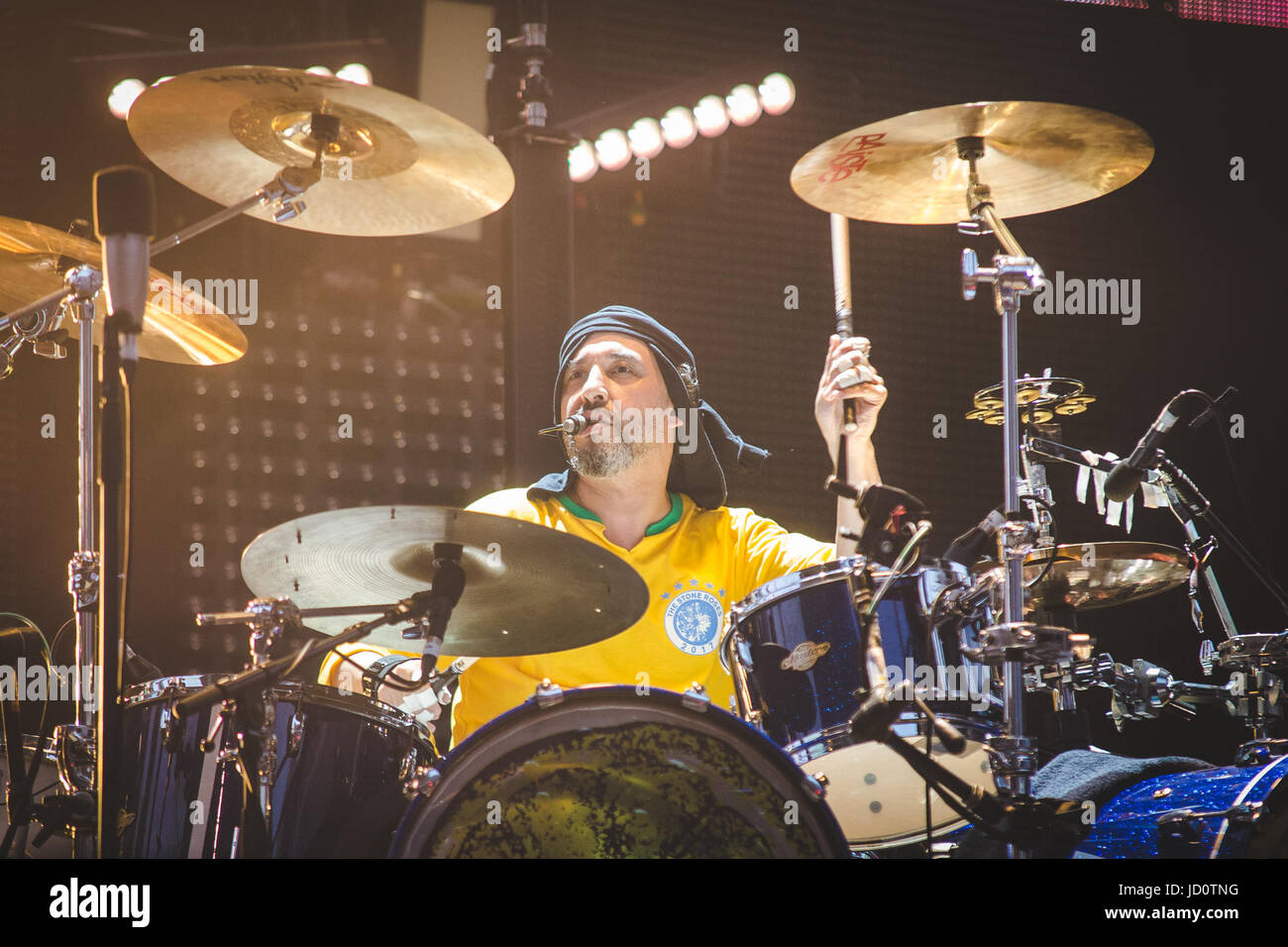 London, UK. 17th June, 2017. Alan Wren of The Stone Roses performing a sell out show at Wembley