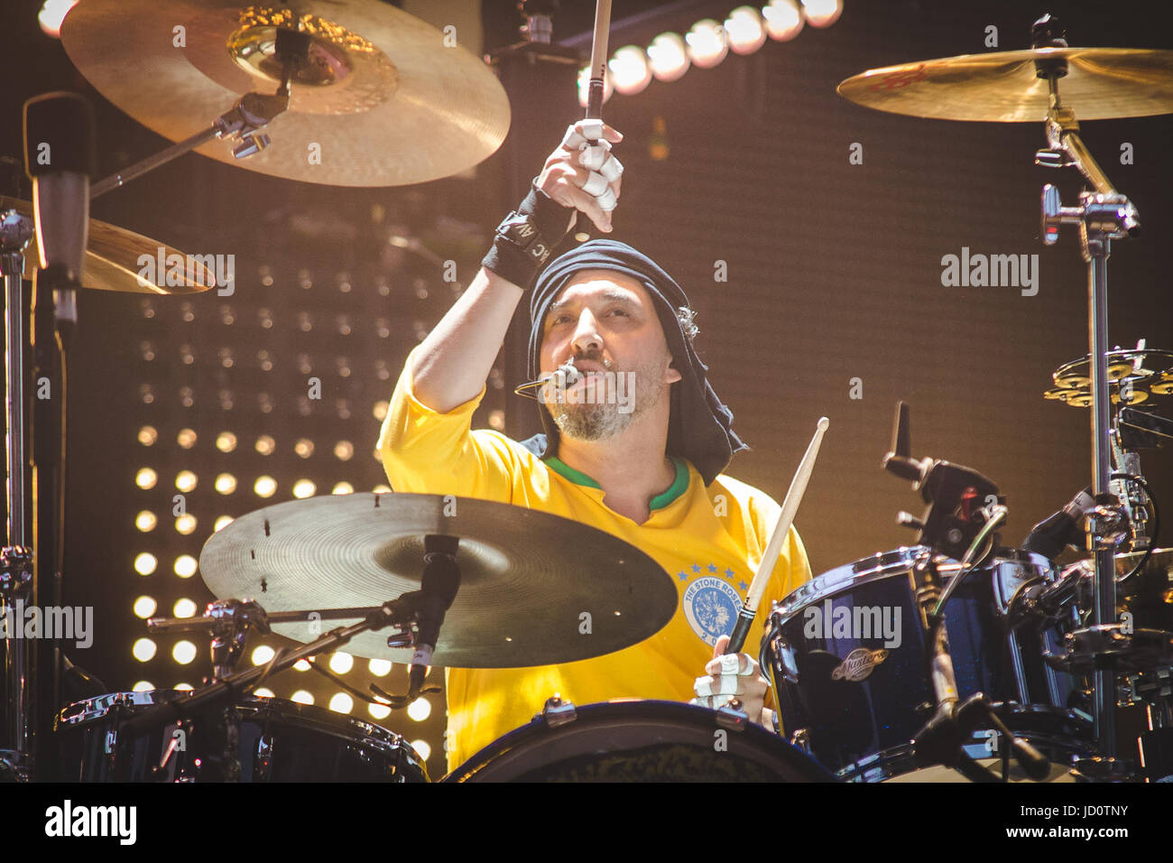 London, UK. 17th June, 2017. Alan Wren of The Stone Roses performing a sell out show at Wembley