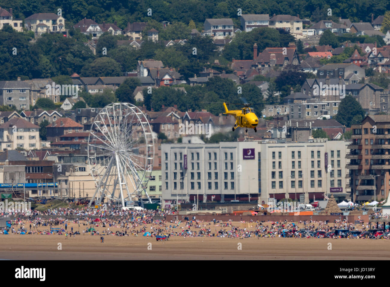 Hot weather in the UK, brought out large crowds for the Weston Air Festival at Weston-super-Mare, here the Whirlwind HAR Mark 10 on launch for display Credit: Bob Sharples/Alamy Live News Stock Photo