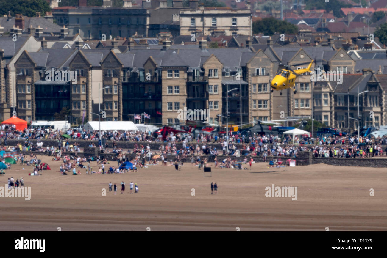 Hot weather in the UK, brought out large crowds for the Weston Air Festival at Weston-super-Mare, here the Whirlwind HAR Mark 10 on launch for display Credit: Bob Sharples/Alamy Live News Stock Photo