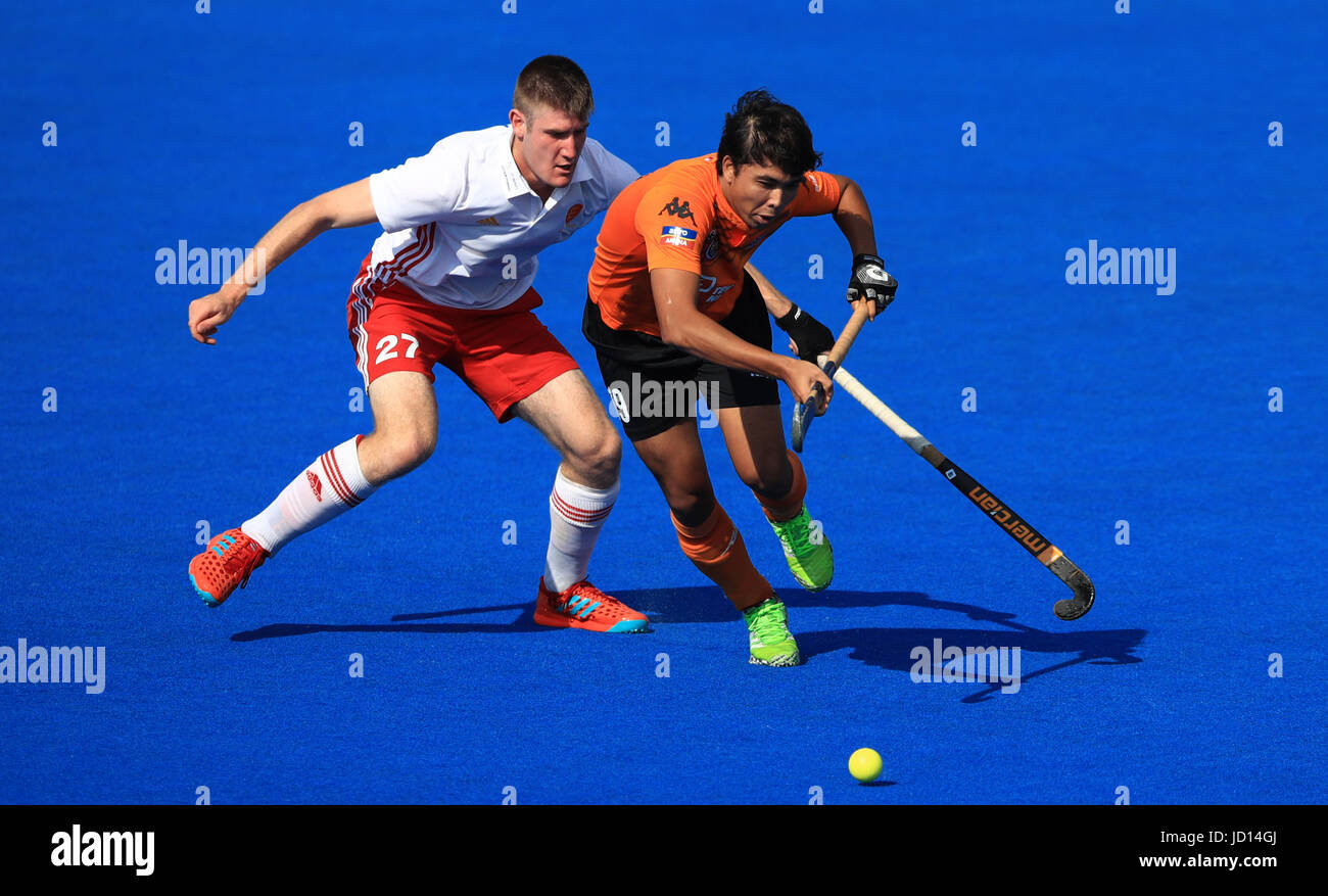 england s liam sanford left battles for possession of the ball