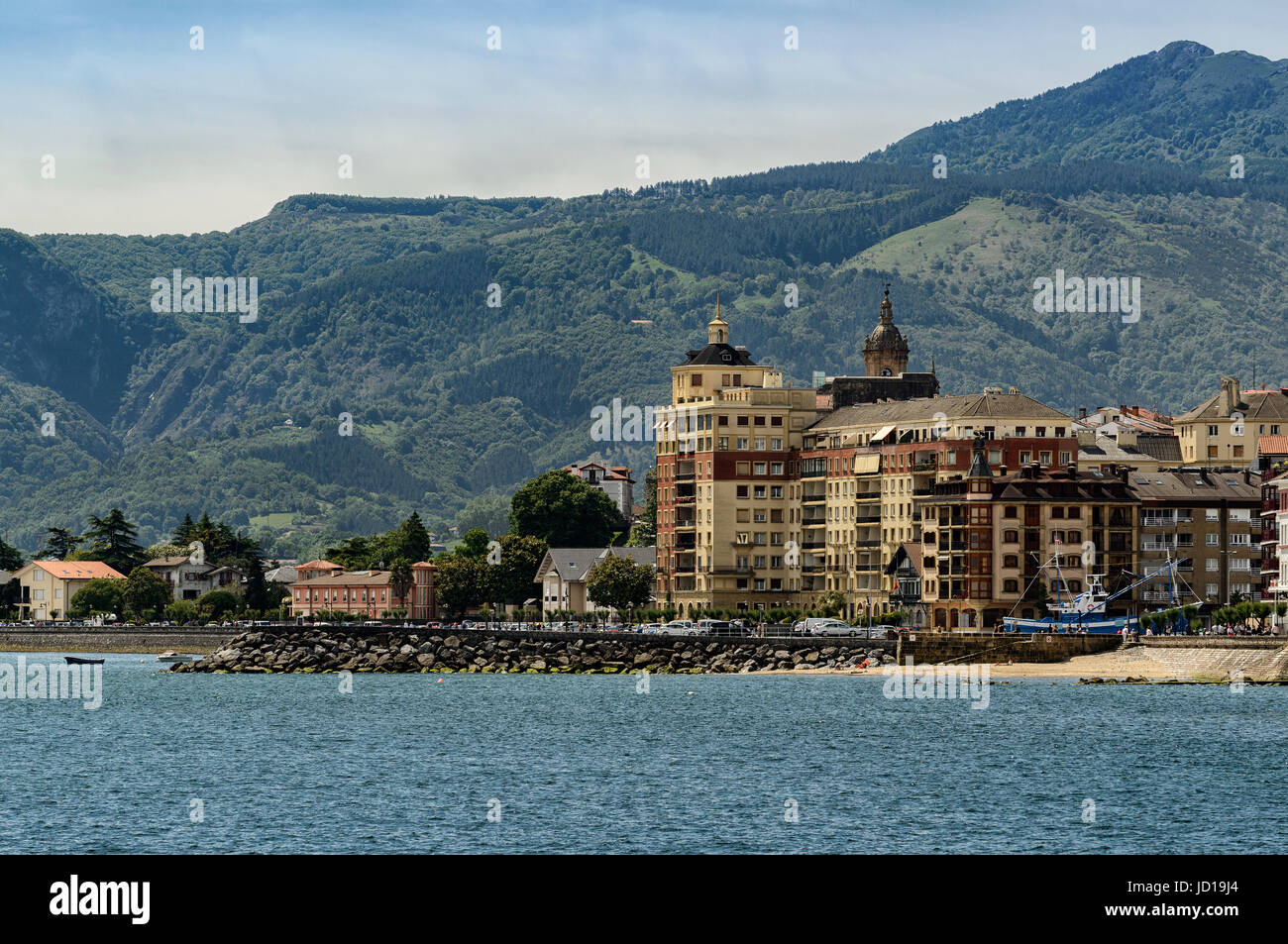 Panoramic view of the village of Hondarribia (Fuenterrabia) Guipuzcoa, Basque country, Spain. Stock Photo