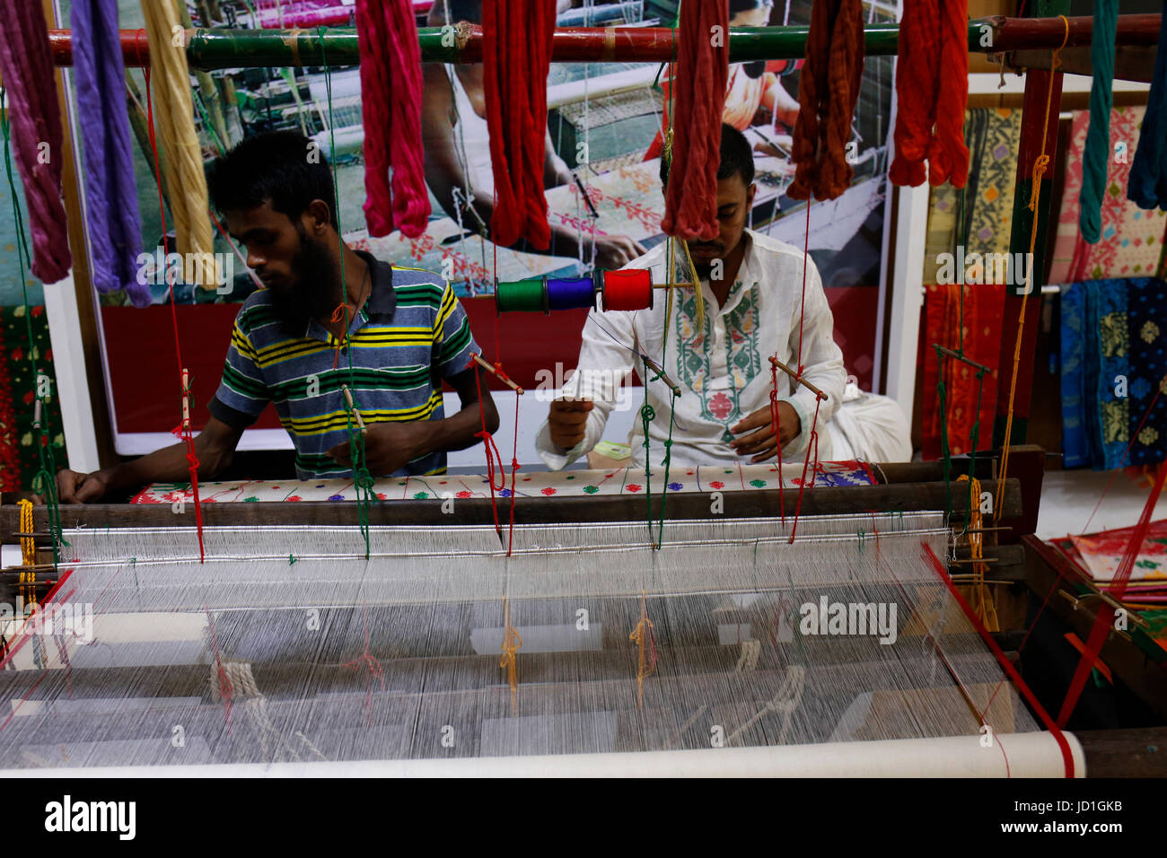 Jamdani artists are knitting jamdani saree at a fair national museum, Dhaka. (Photo byMd. Mehedi Hasan/Pacific Press) Stock Photo