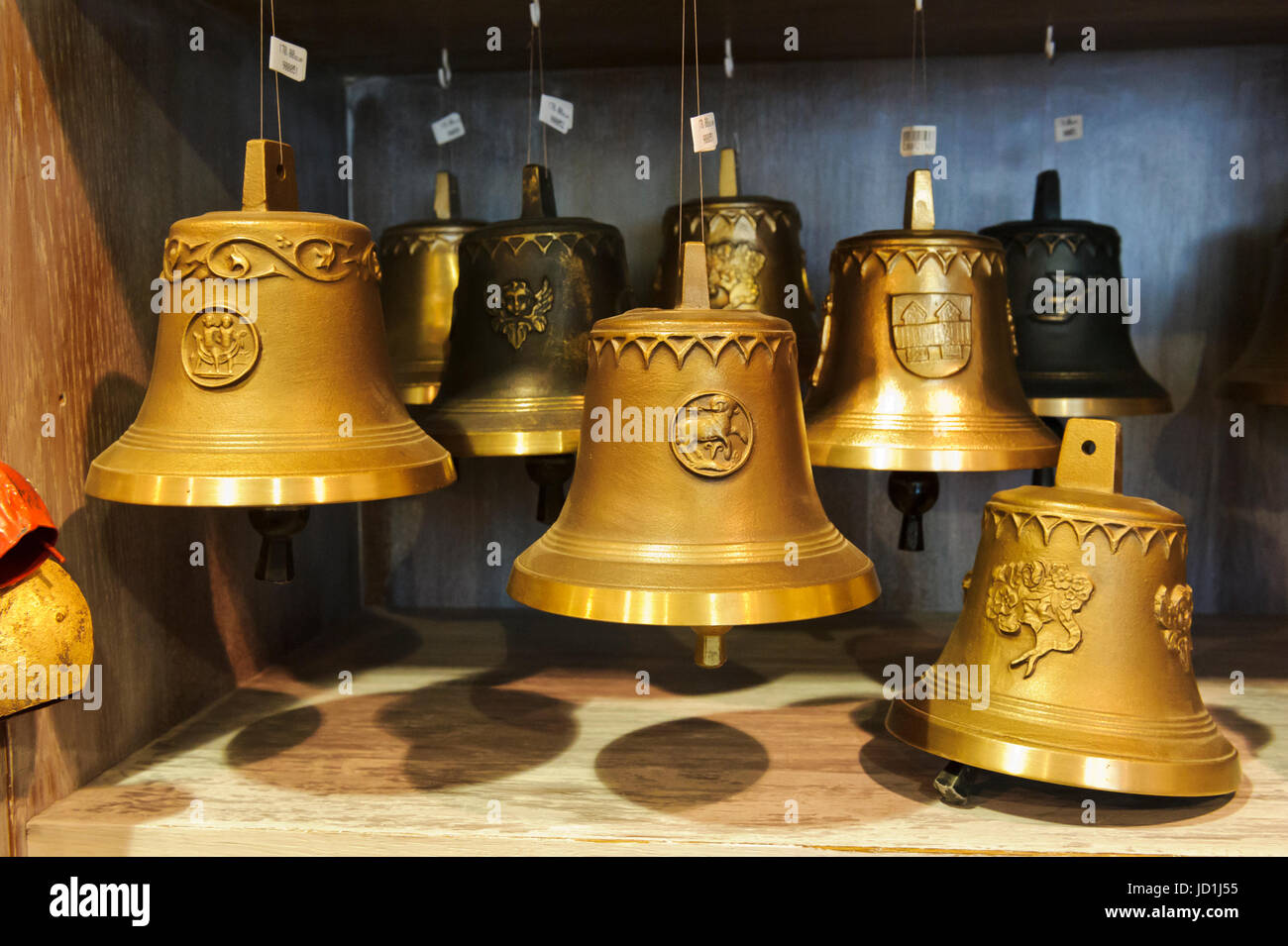 A large selections of bells of all sizes on sale at the Grassmayr