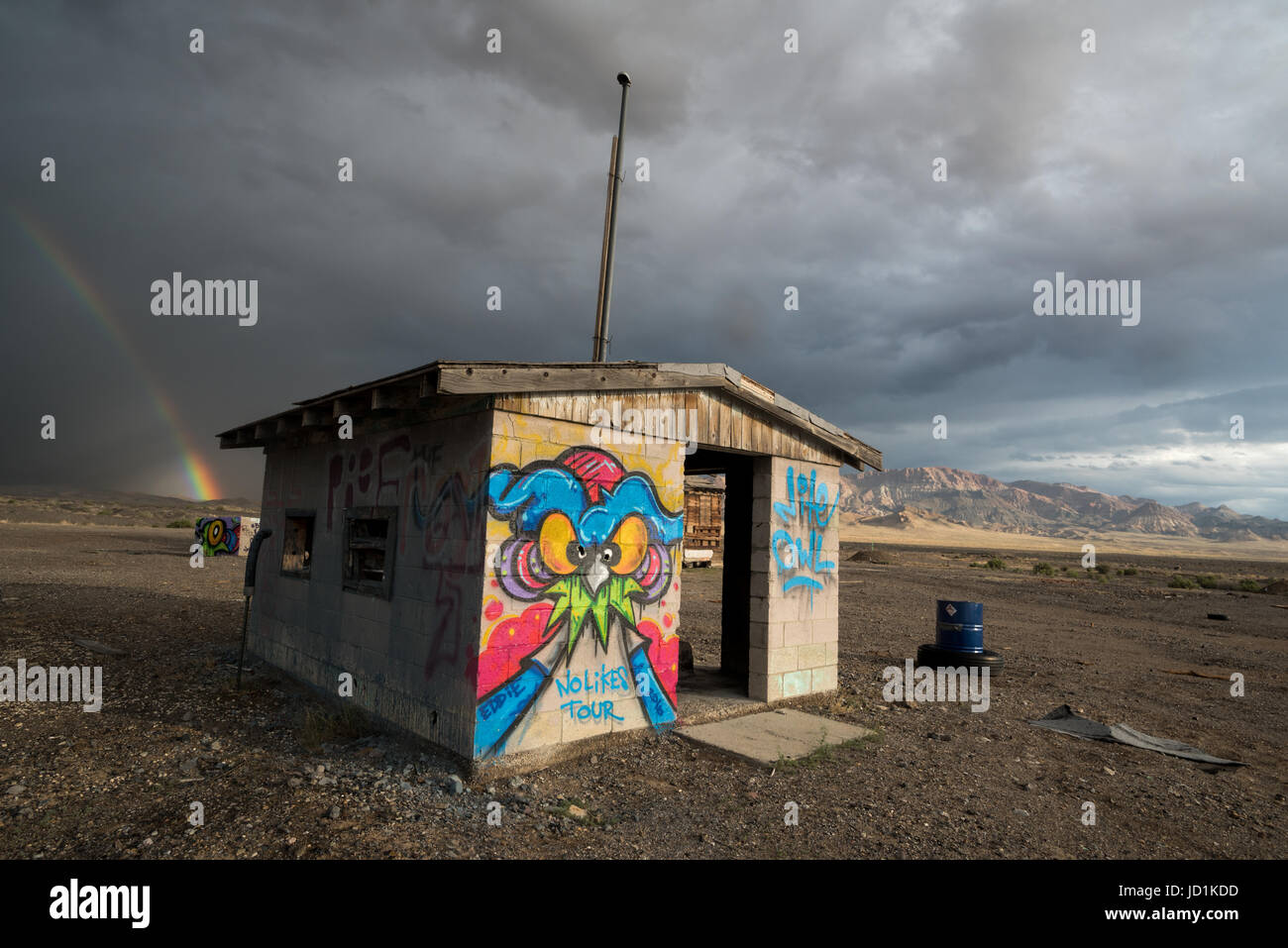 Graffiti covered building at the Coaldale ghost town in Nevada. Stock Photo