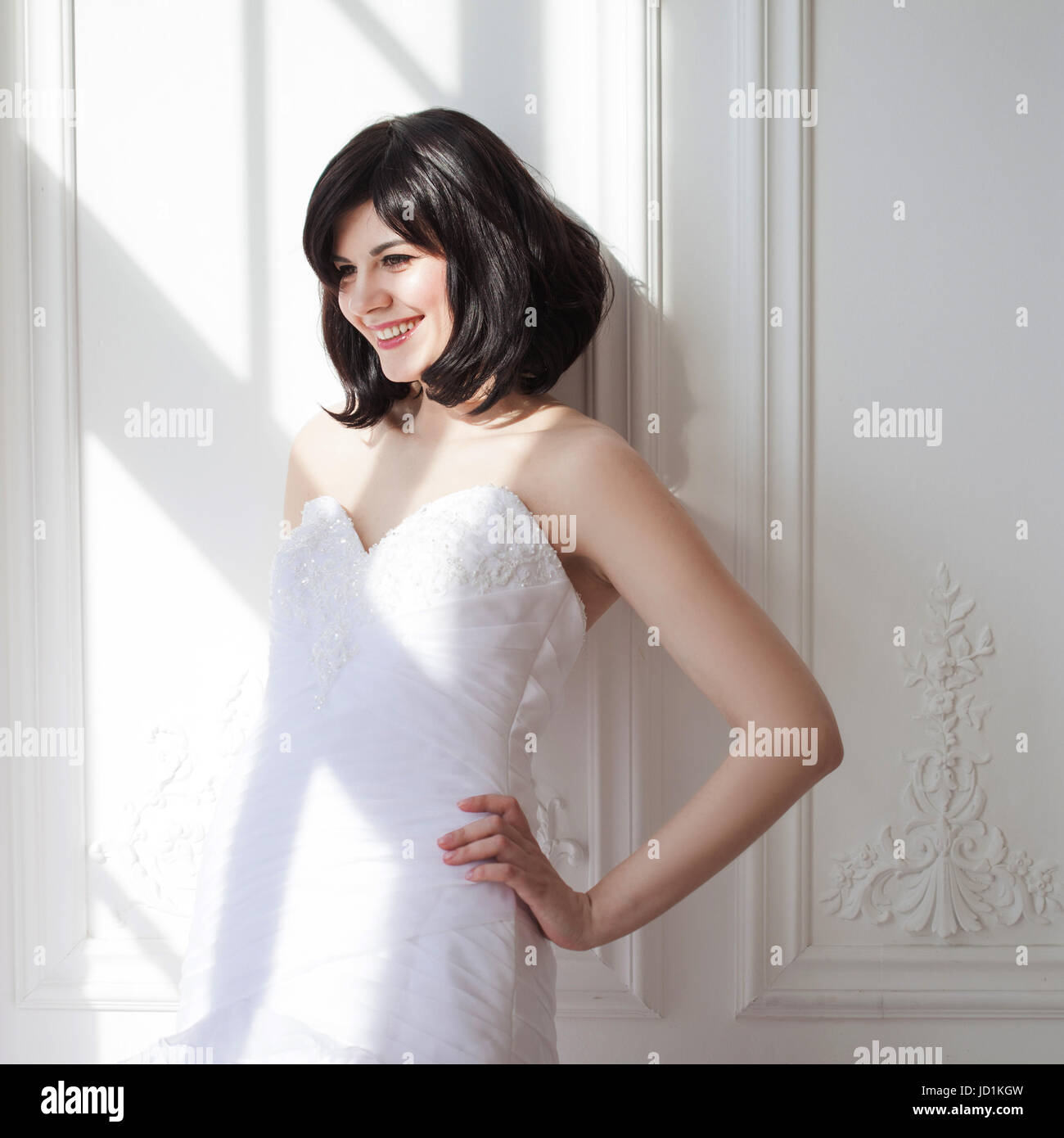 Portrait Of Young Attractive Brunette With Short Hair In A Wedding