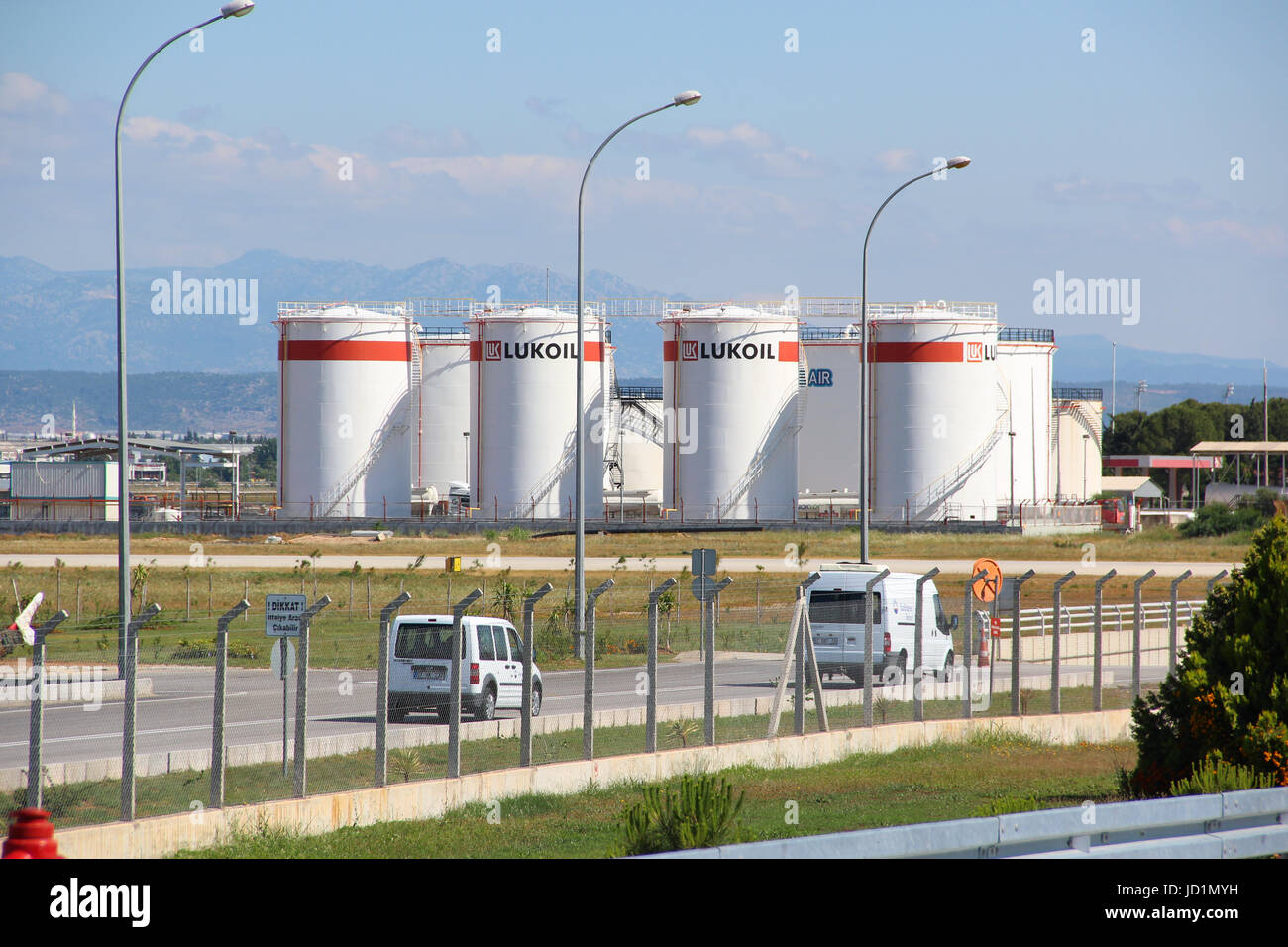 ank oil storage company LUKOIL with gasoline near the city airport in