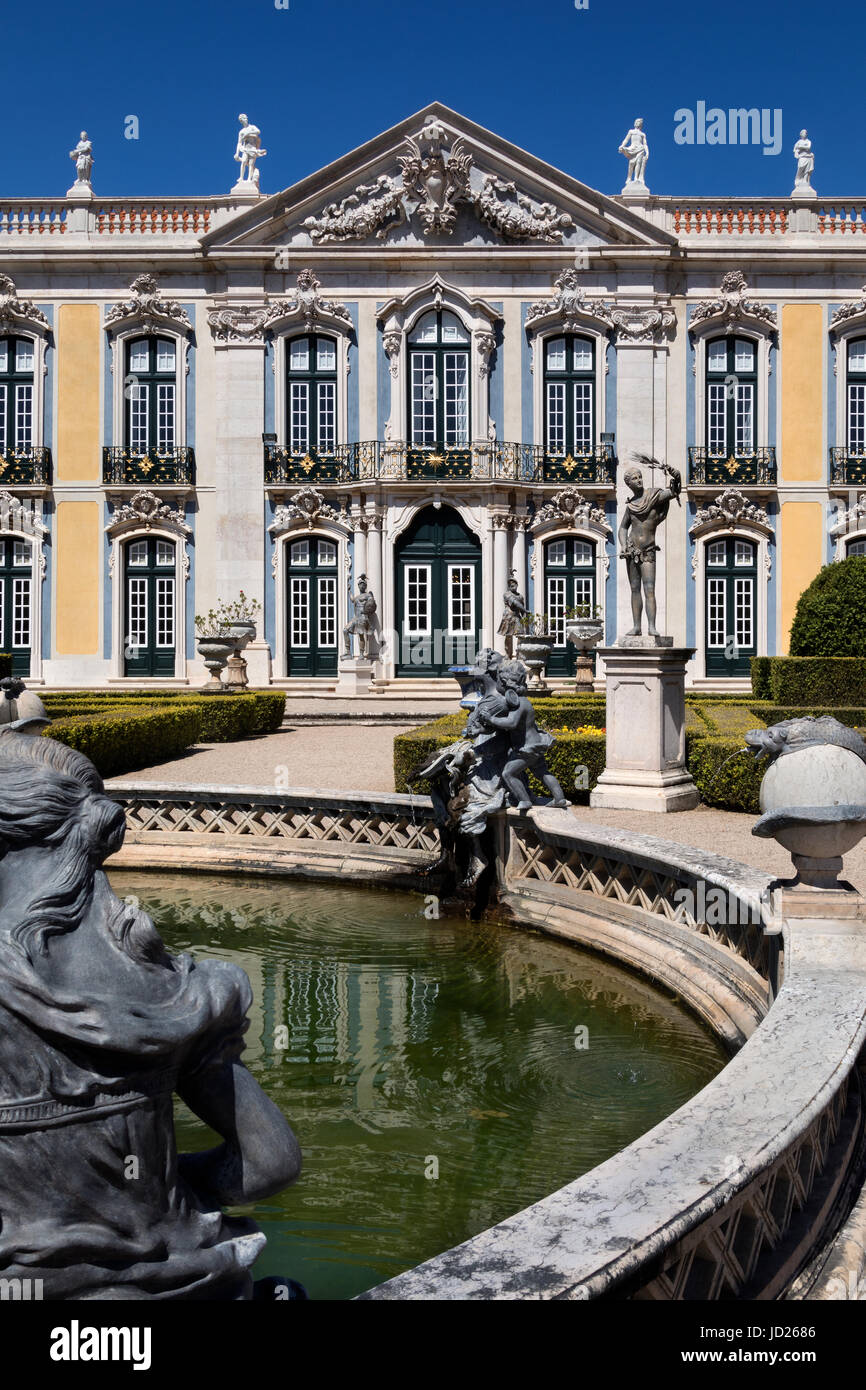 The National Palace of Queluz - Lisbon - Portugal. The Ceremonial Facade of the Corps de Logis designed by Oliveira. Stock Photo