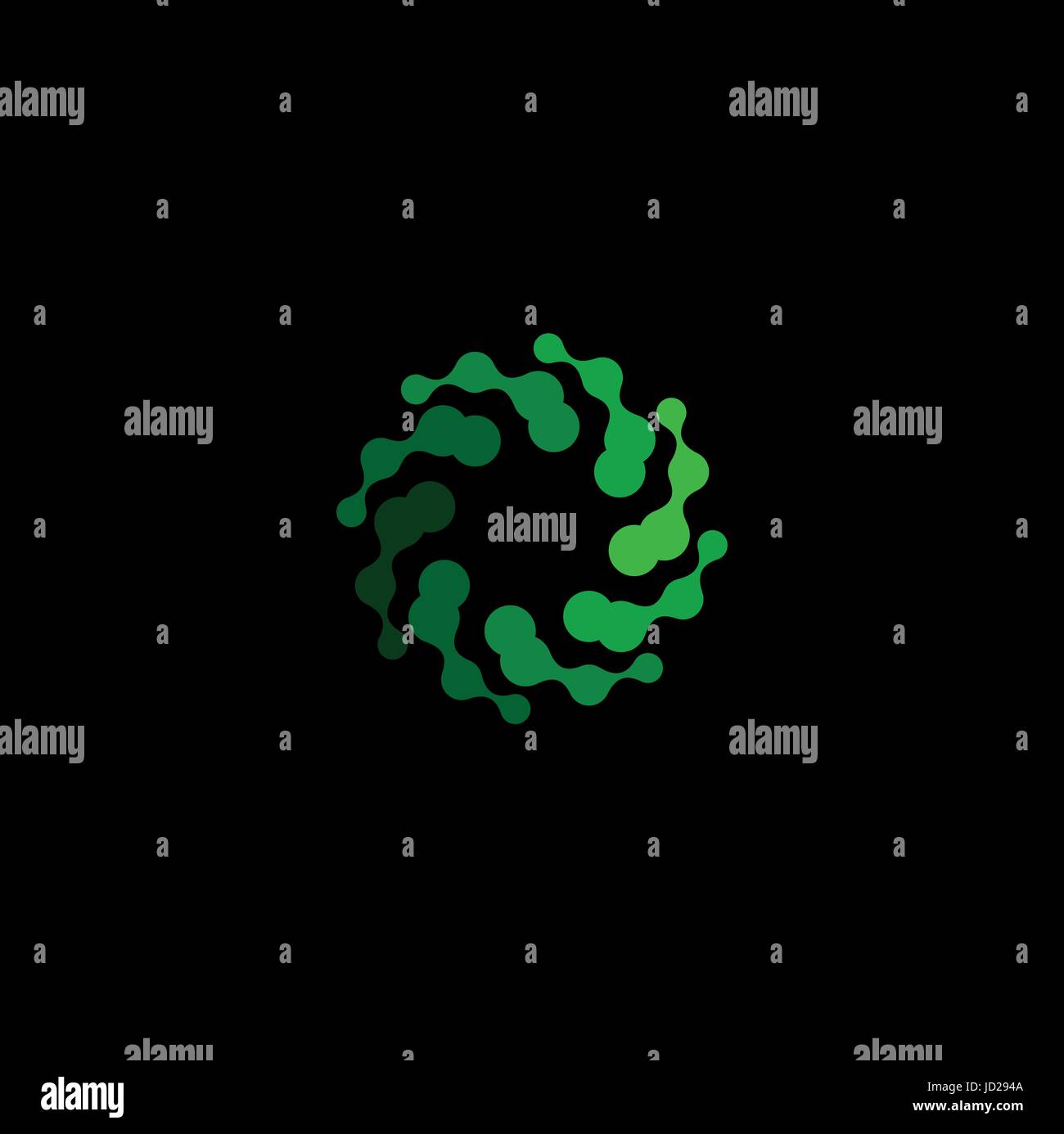 Isolated abstract green color round shape logo on black background, simple flat swirl logotype vector illustration. Stock Vector