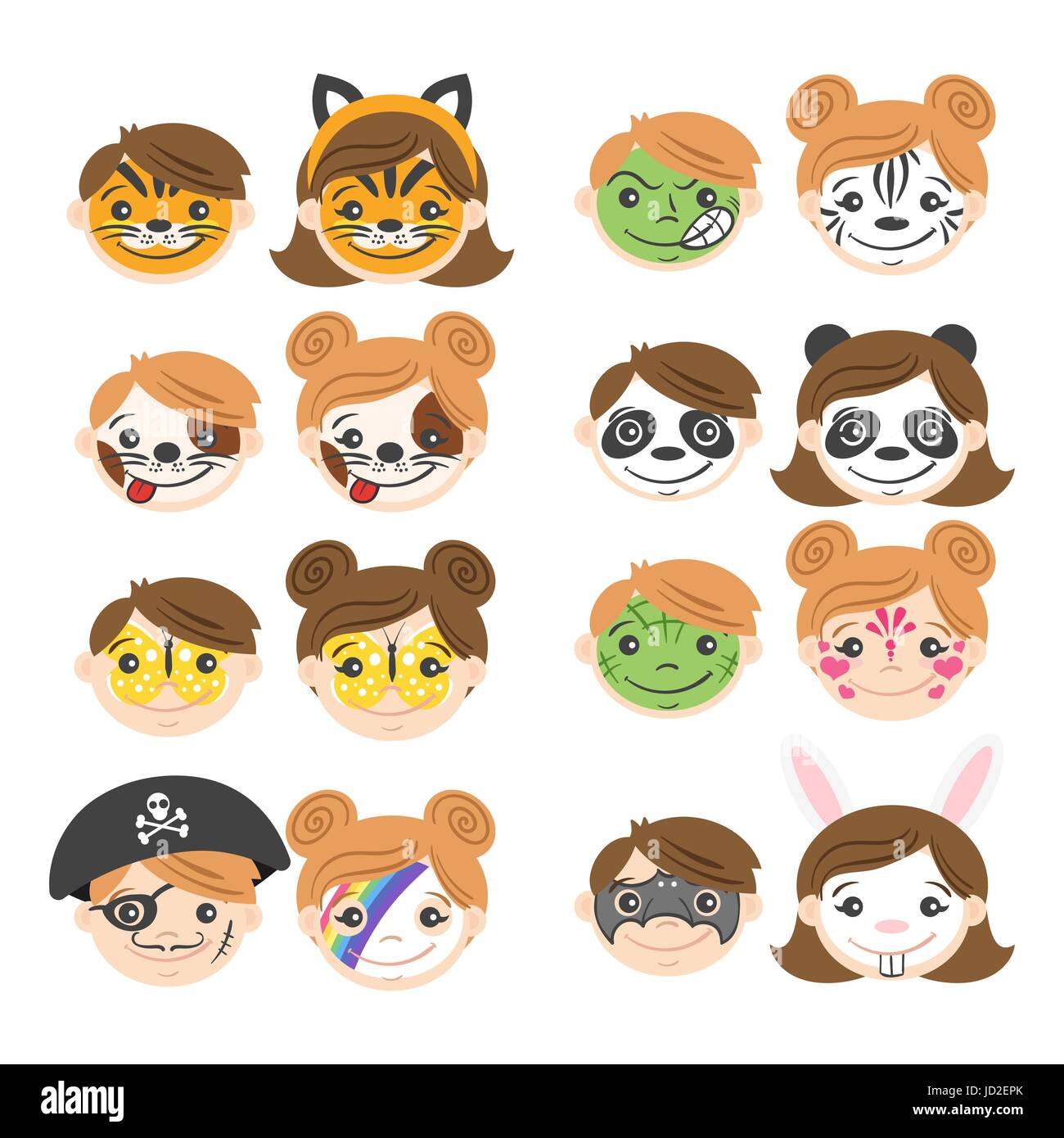 Vector illustration of kids faces. Face painting for kids. Cartoon  characters. Various Kids masks Stock Vector Image & Art - Alamy