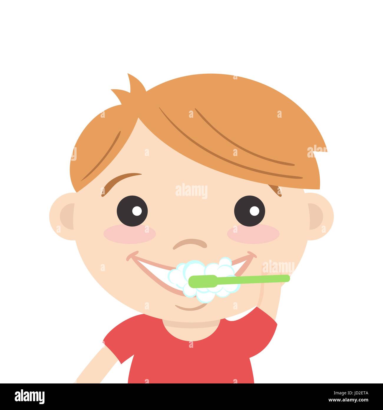 Vector illustration of happy cute boy cleaning his teeth with ...