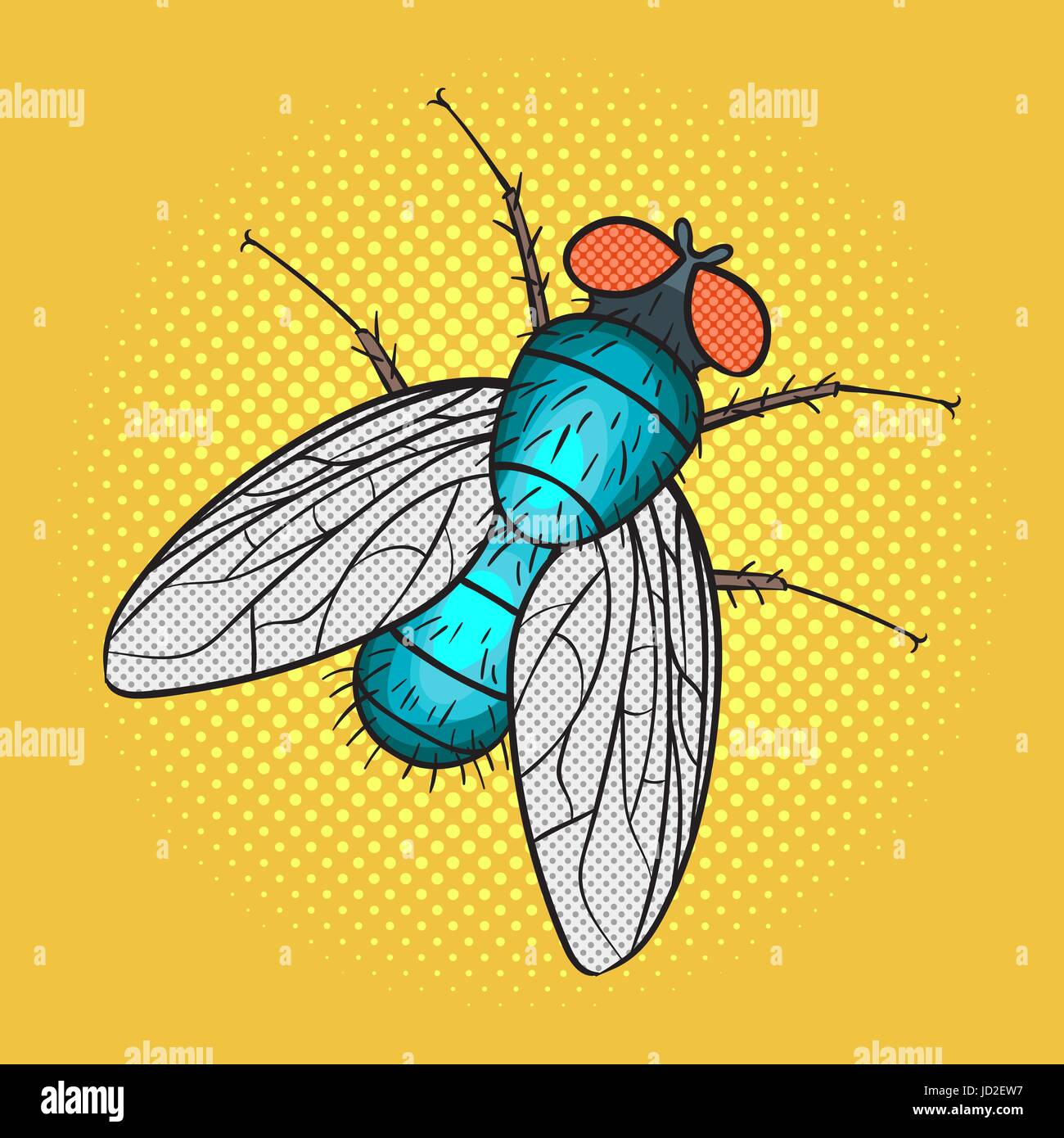 Vector Hand Drawn Pop Art Illustration Of Fly Retro Style Hand Drawn Sign Illustration For 2424