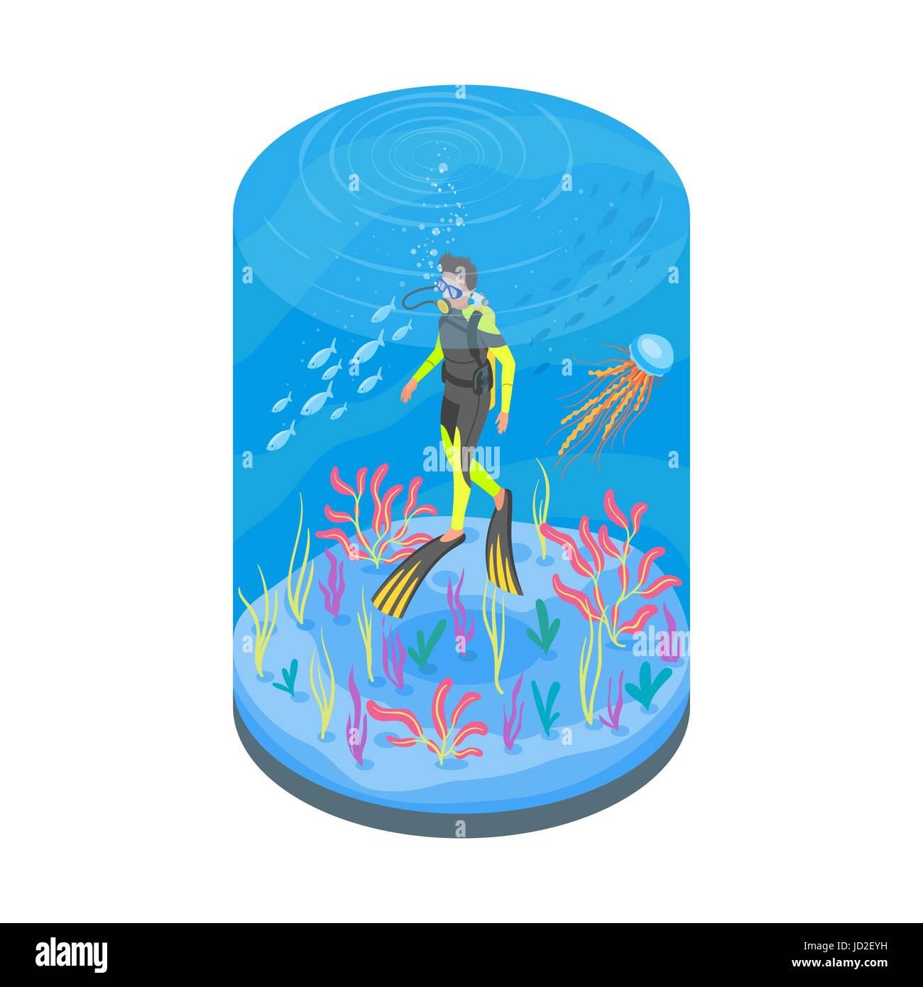 Isometric 3d vector illustration of diver with snorkelling equipment ...
