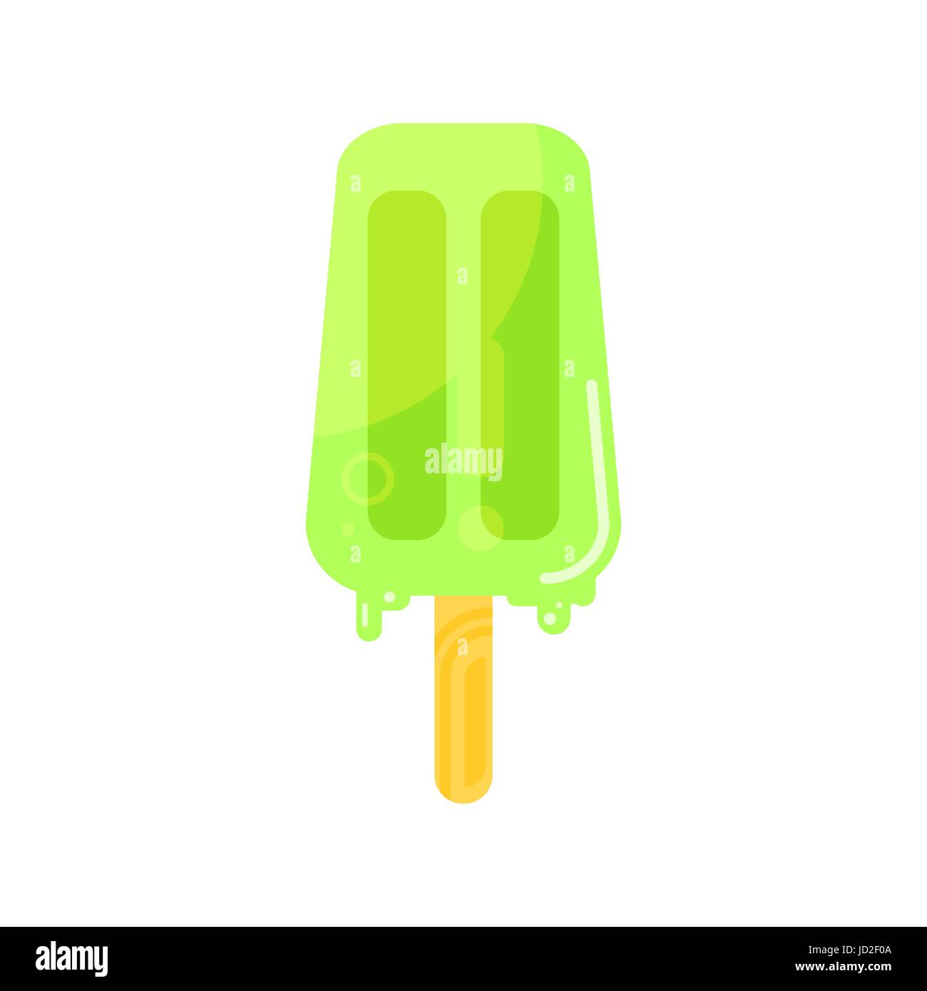 Vector flat style illustration of tasty green ice cream icon. Isolated ...