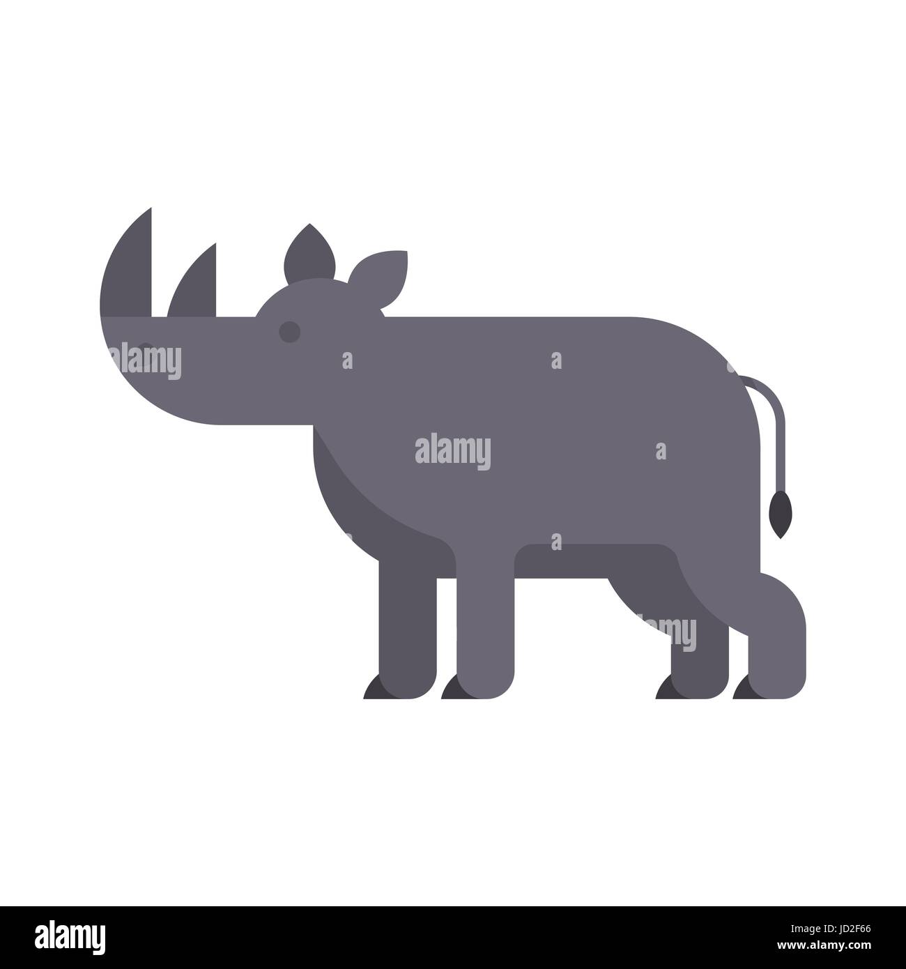Vector flat style illustration of rhino. Icon for web. Isolated on white background. Stock Vector
