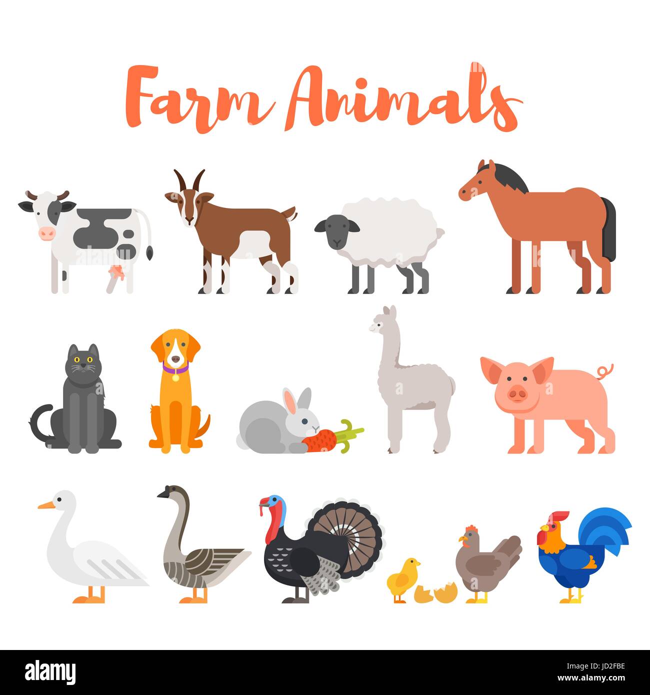 Vector flat style set of farm animals. Icon for web. Isolated on white  background Stock Vector Image & Art - Alamy