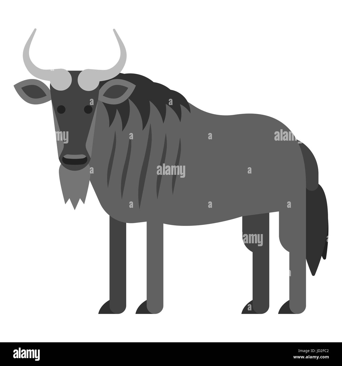 Vector flat style illustration of black wildebeest . Icon for web. Isolated on white background. Stock Vector
