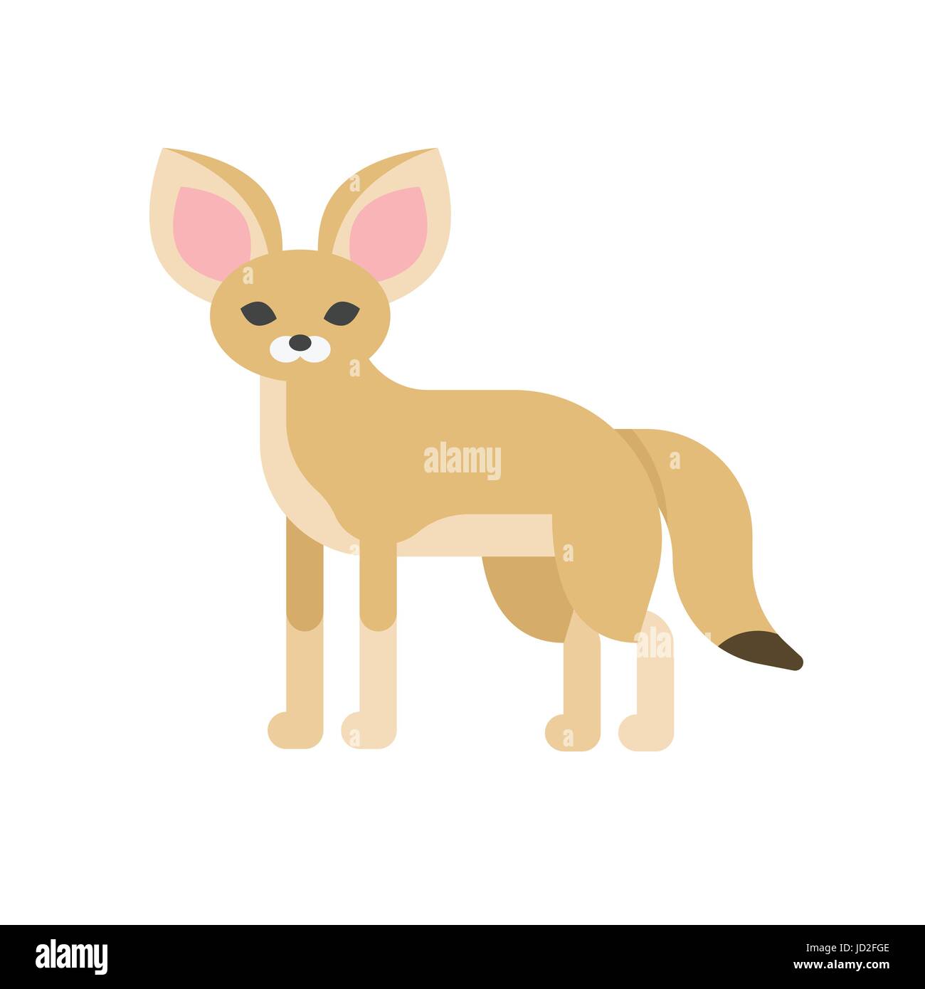 Vector flat style illustration of desert Fennec fox. Icon for web. Isolated on white background. Stock Vector