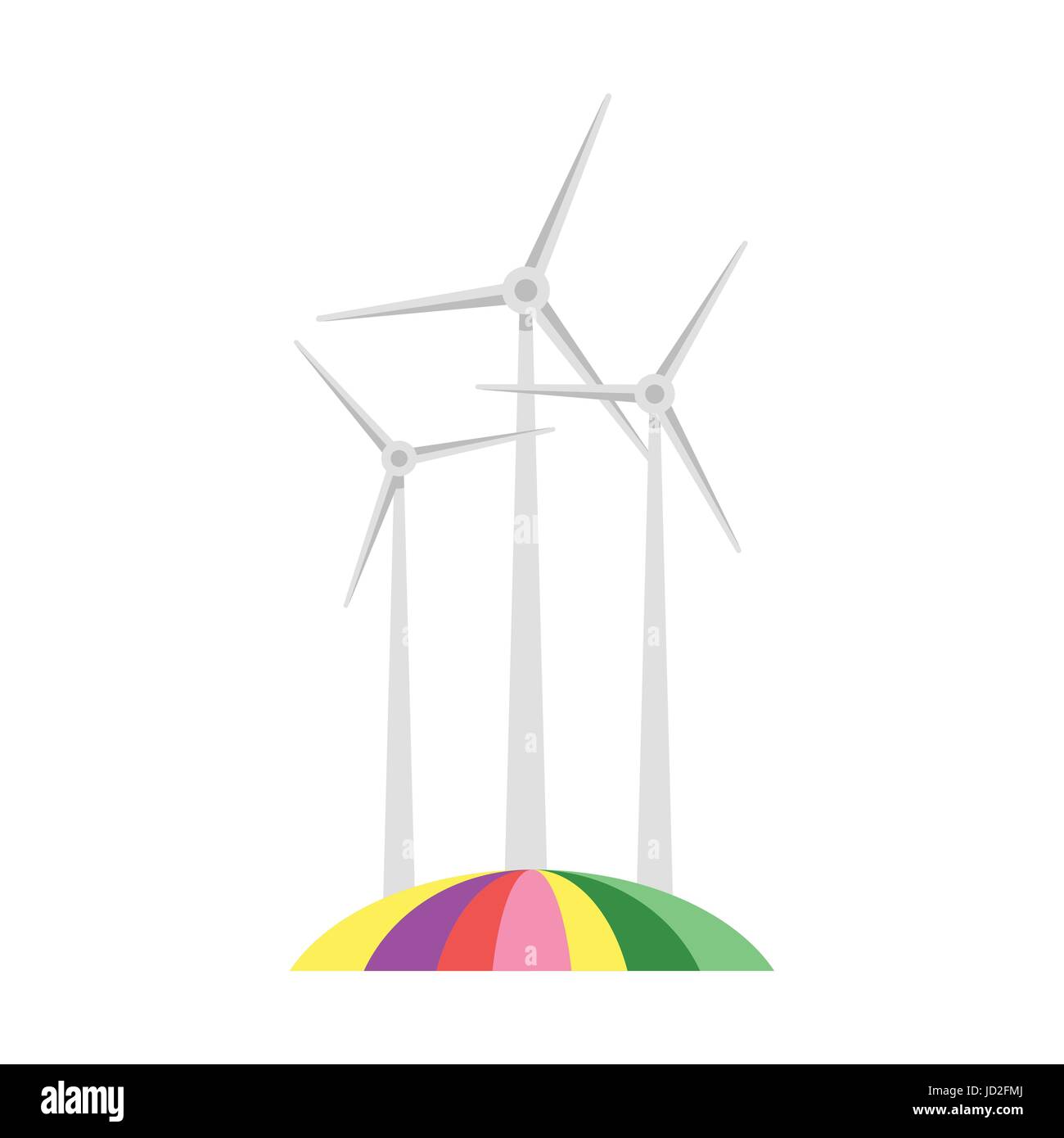Vector flat style illustration of wind mill on colorful field. Icon for ...