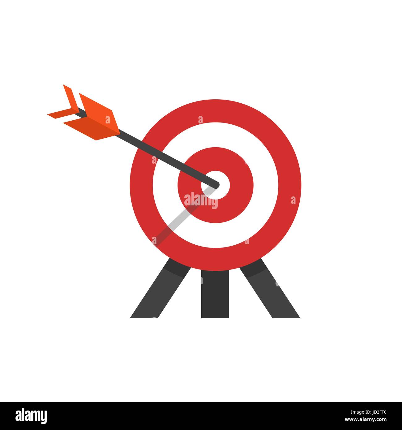 Vector flat style illustration of target with arrow in a bulls eye on tripod. Isolated on white background. Icon for web. Stock Vector
