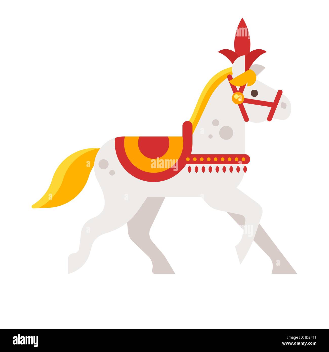 Vector flat style illustration of circus white horse. Isolated on white ...