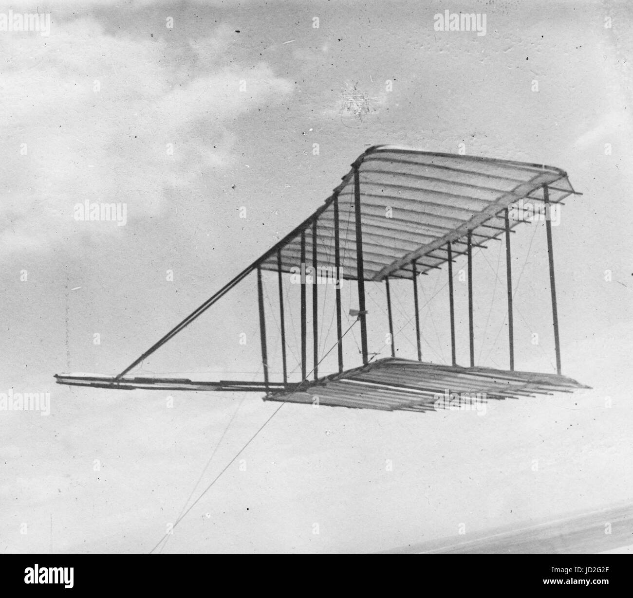 Left side view of glider flying as a kite, in level flight, Kitty Hawk
