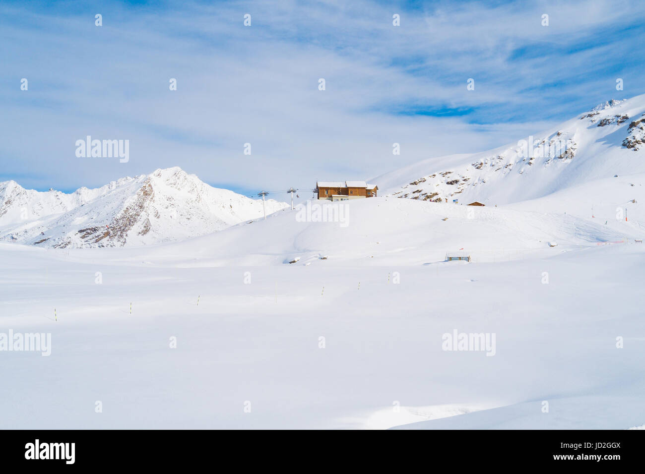 Alps mountains with snow in Val Thorens, France Stock Photo