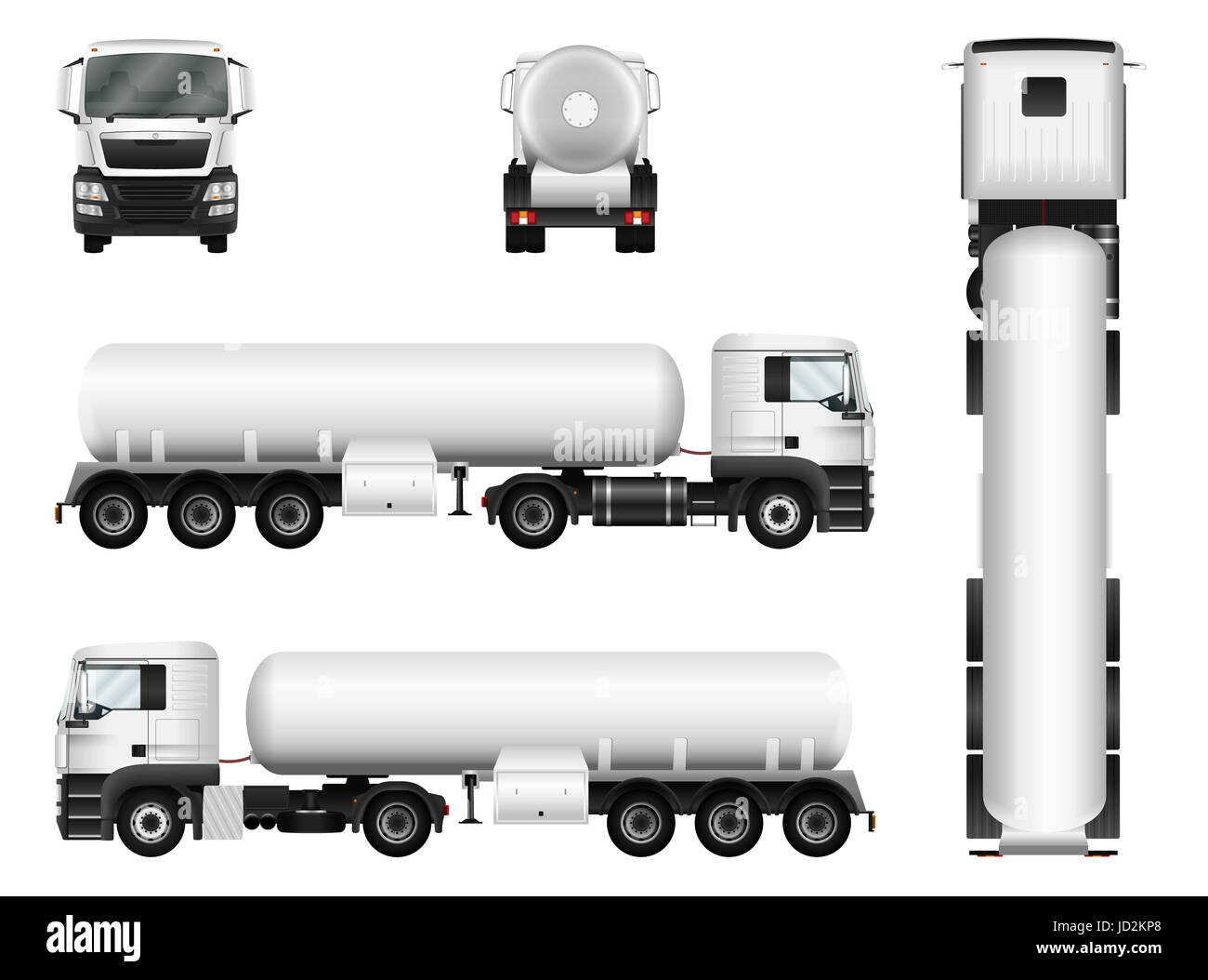 White truck whith trailer. Isolated tank car on white background. Stock Photo