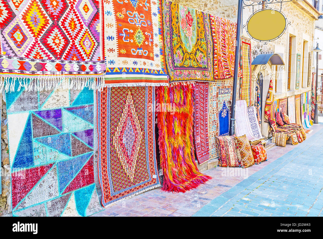 The colorful Turkish carpets with islamic patterns, floral, geometric