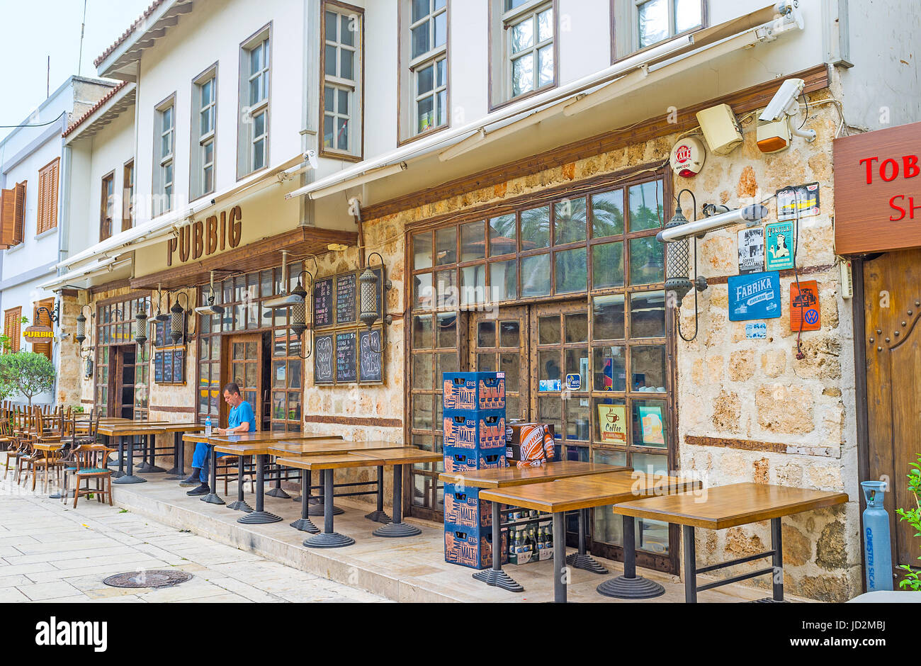 ANTALYA, TURKEY MAY 6, 2017 Many bars in Kaleici district are closed