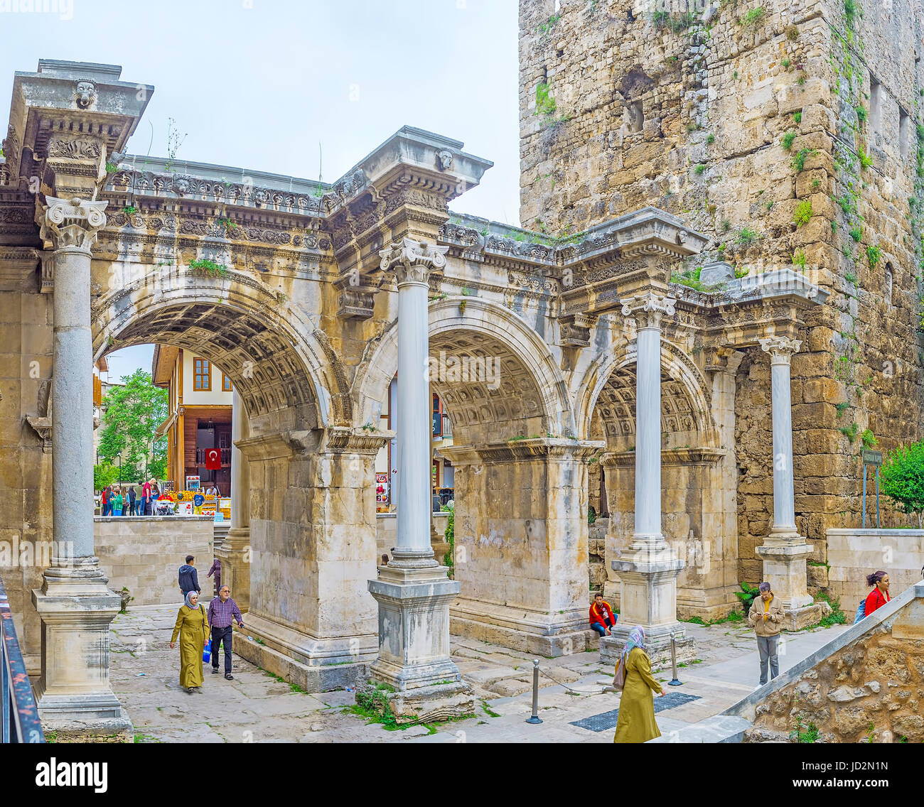 ANTALYA, TURKEY MAY 6, 2017 The Triumphal Hadrian's Castle Gate