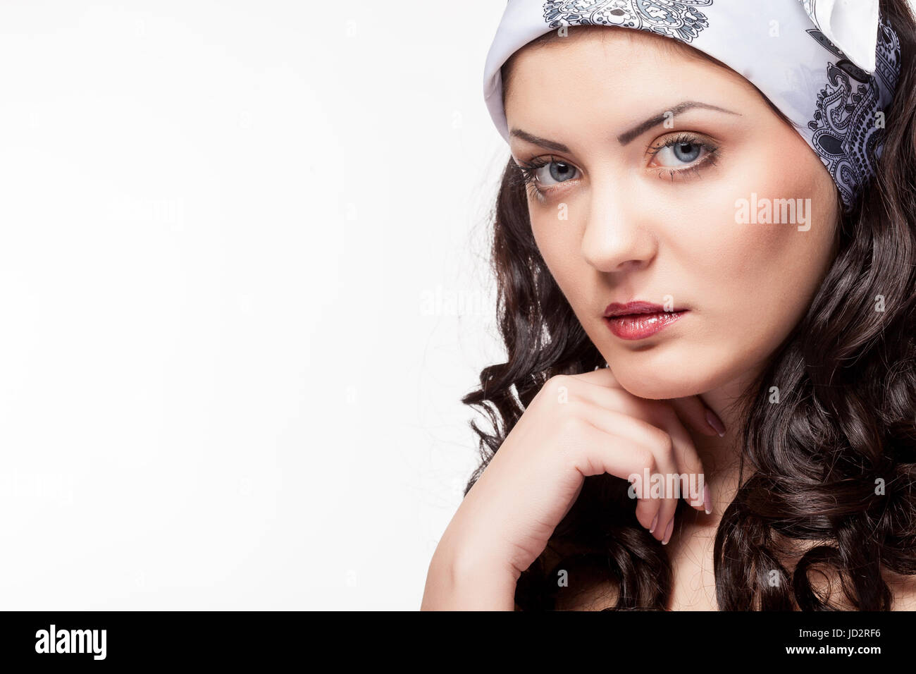 Portrait of beautiful woman on white background Stock Photo - Alamy