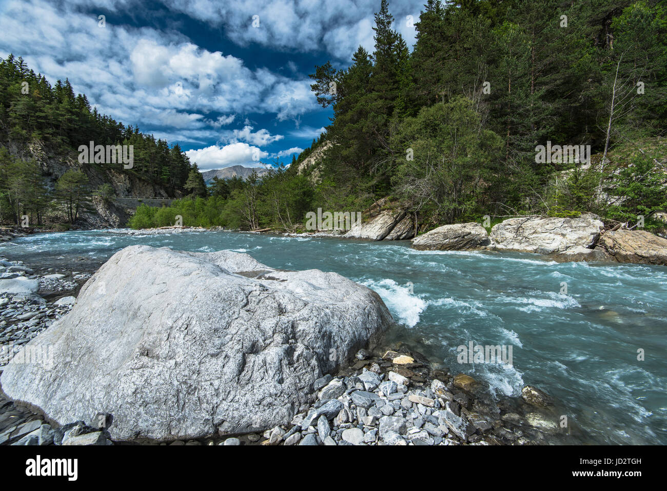 Giant stone in mountain river,Alps,France Stock Photo - Alamy