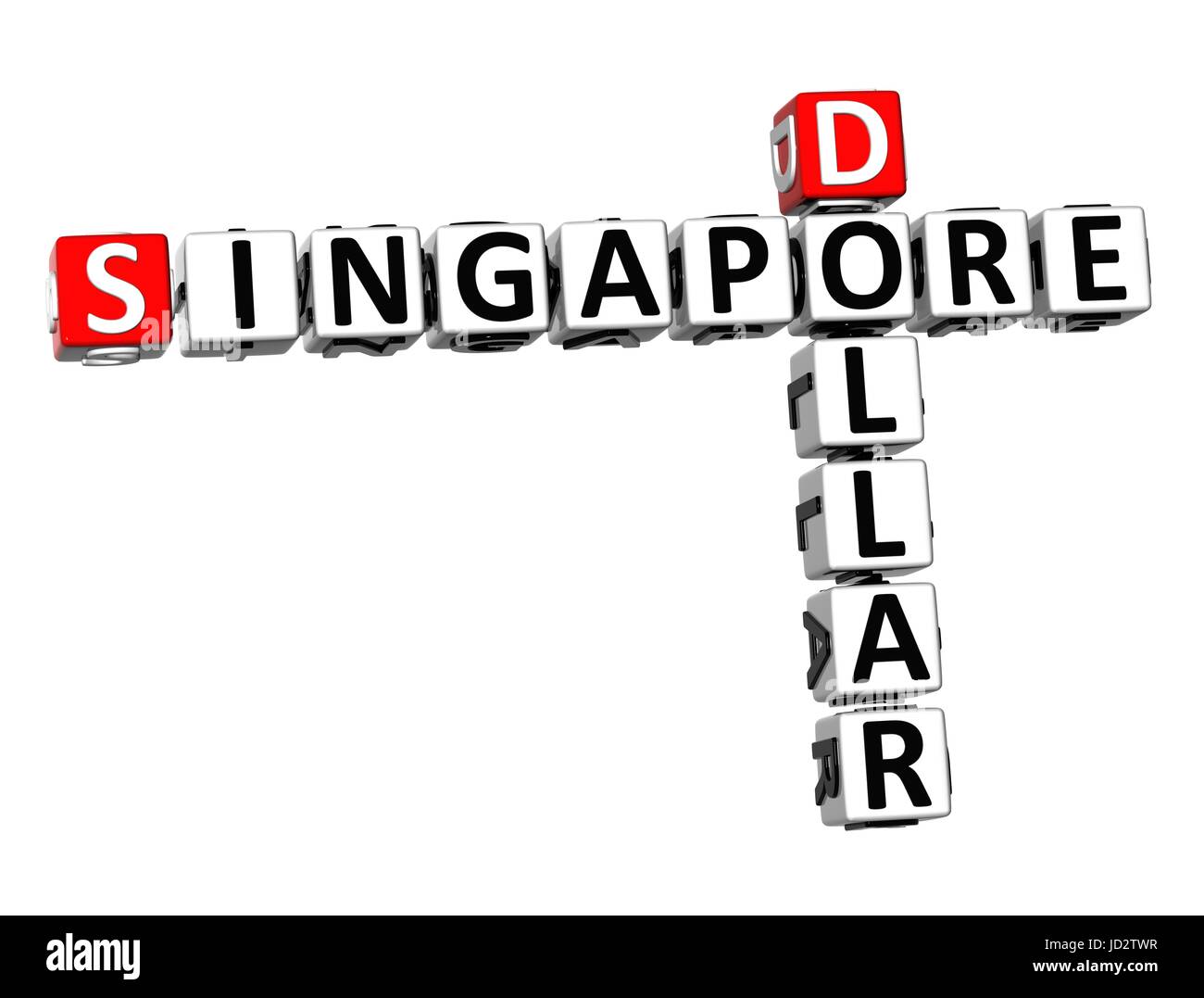 3D Crossword Singapore Dollar on white background Stock Photo