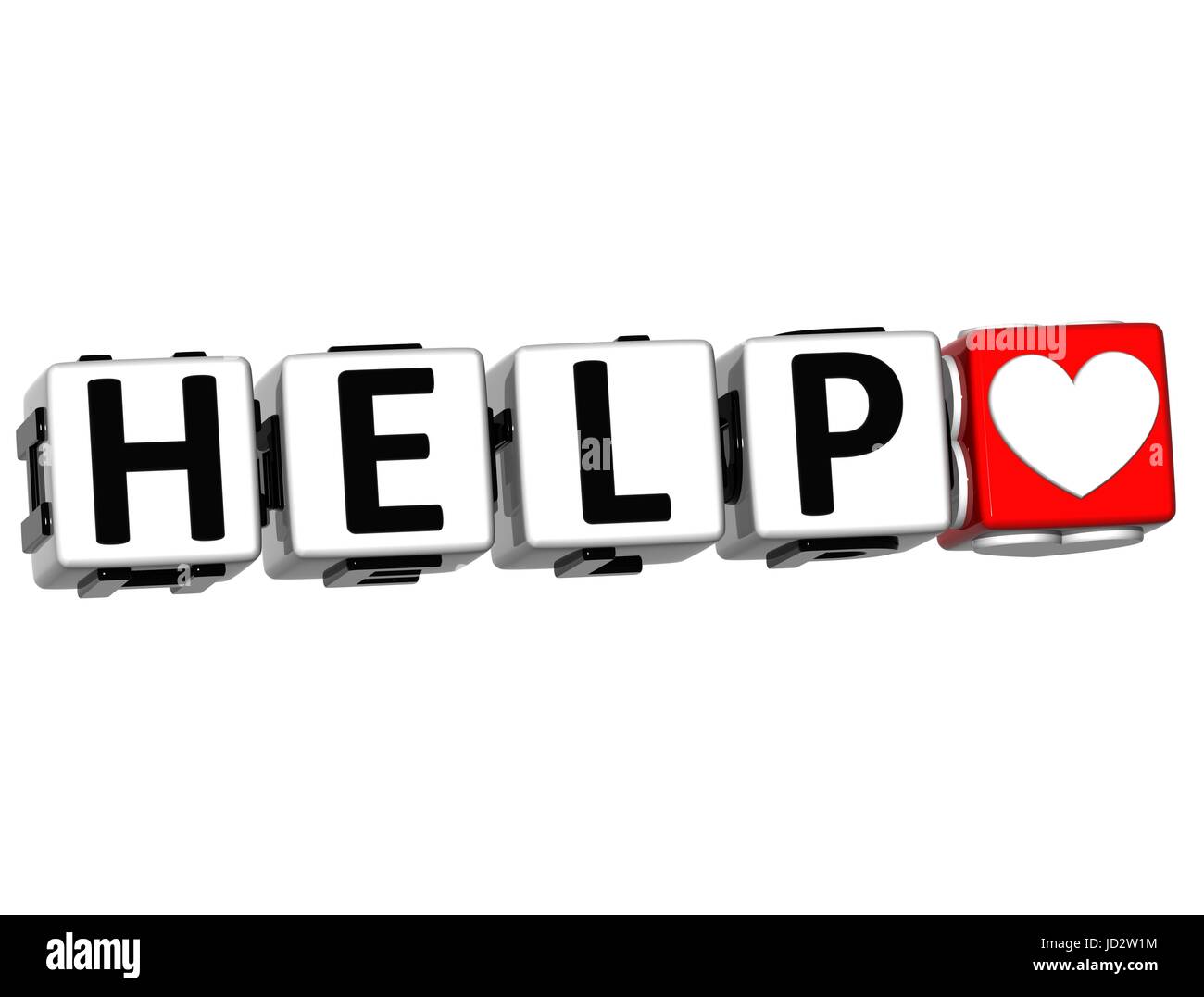 3D Help Button Click Here Block Text over white background Stock Photo ...