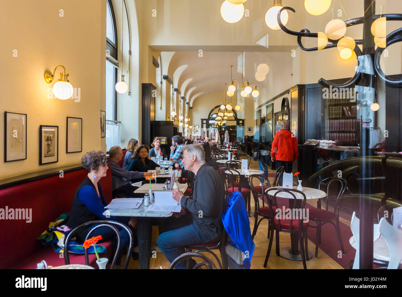 Vienna, Austria 'Cafe Griensteidl', inside Bar, Bistro restaurant tables with people Stock Photo